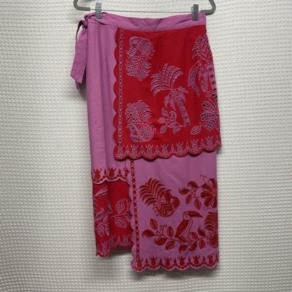 Farm Rio Farm Rio Richilieu Palm Tree Eyelet Midi Wrap Skirt Women M Size 30" / US 8 / IT 44 - 10 Thumbnail