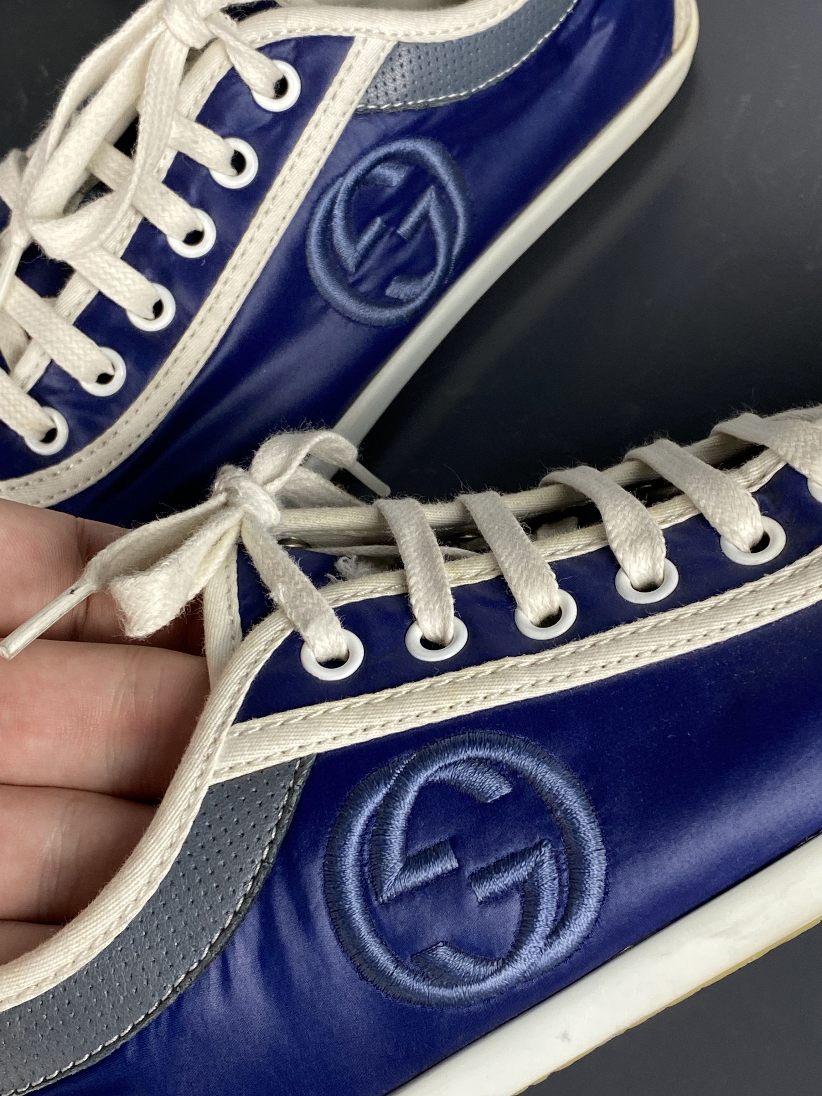 Designer × Gucci × Vintage Gucci Interlocking G’s Vintage Low Tops Nylon Blue Size US 7 / IT 37 - 4 Thumbnail