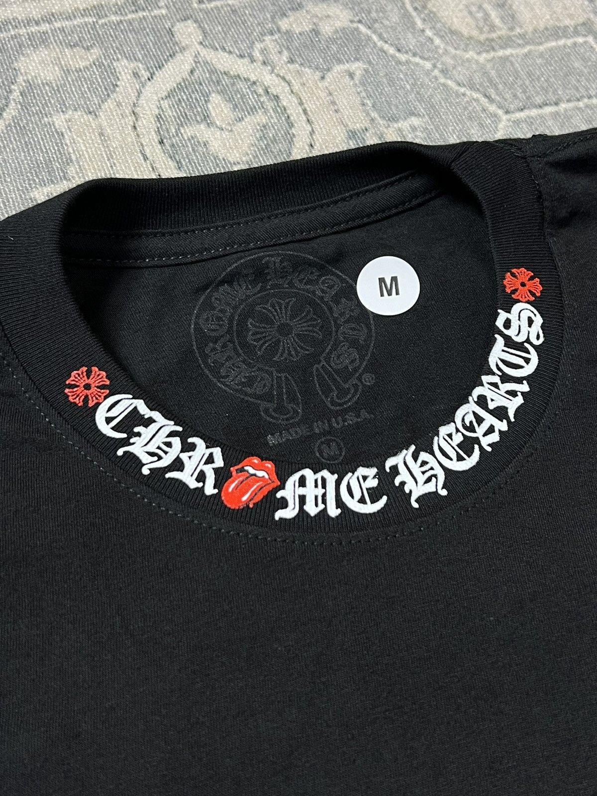 chrome-hearts-chrome-hearts-x-rolling-stones-scroll-logo-tee-grailed
