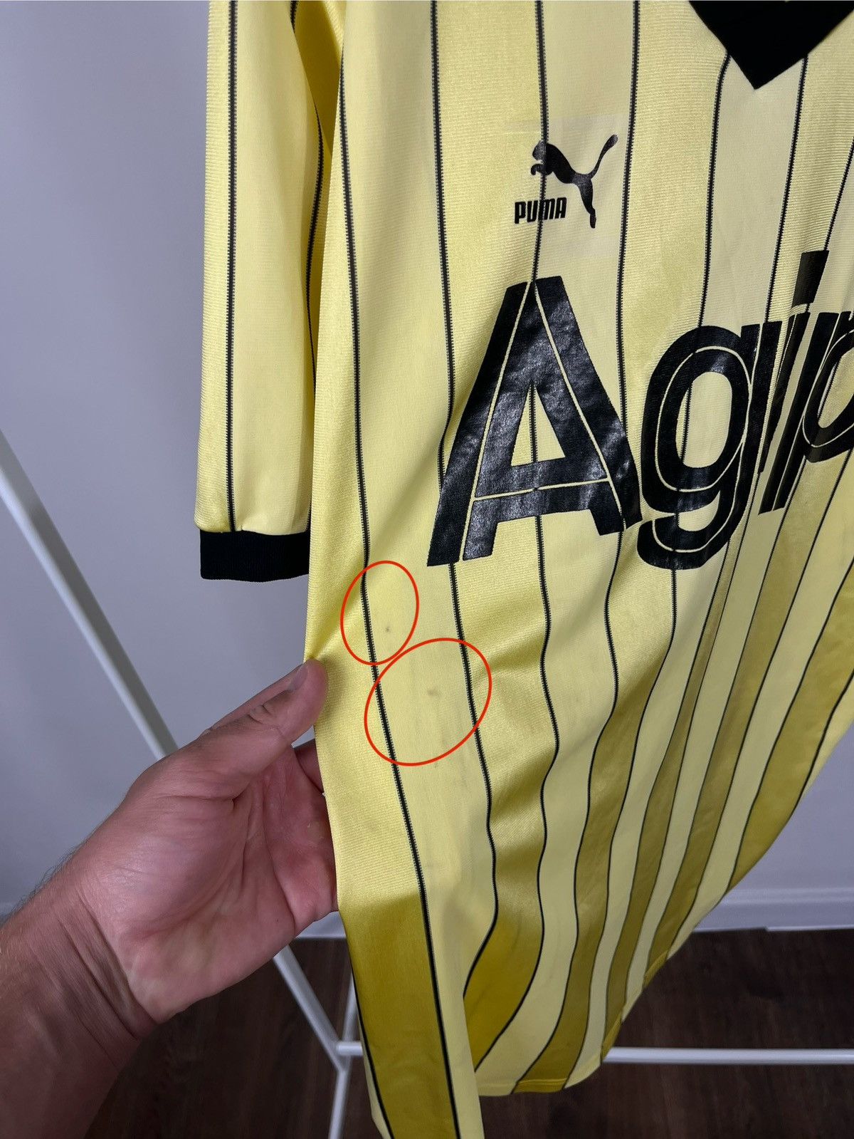 Puma Vintage Puma Agip Striped Jersey Number 3 Yellow Black Size US S / EU 44-46 / 1 - 4 Thumbnail