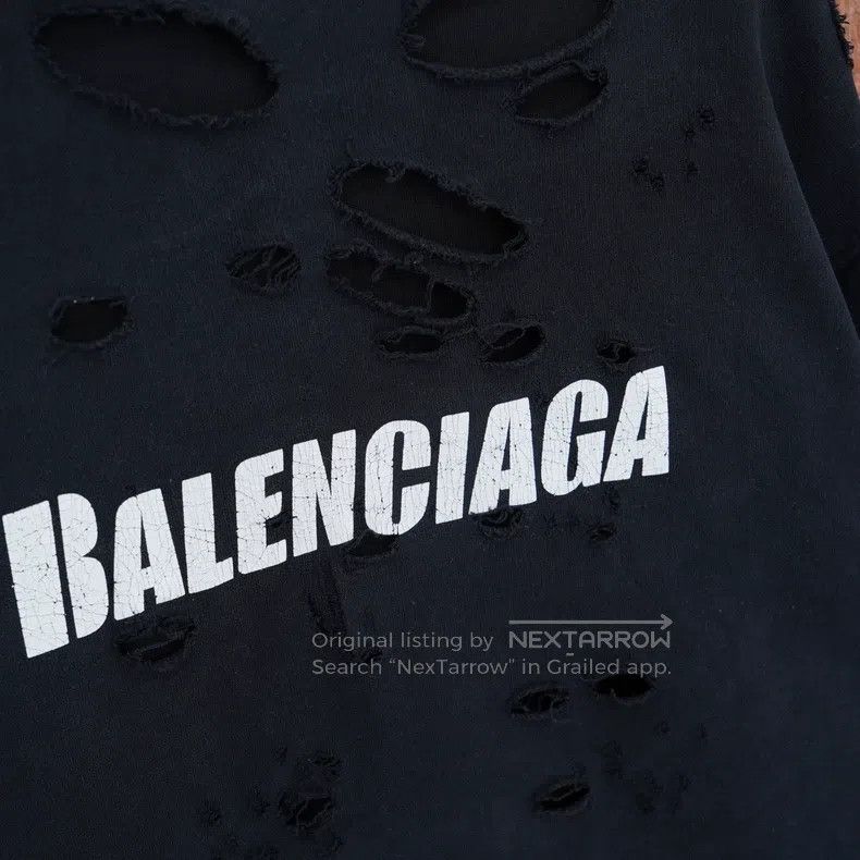 Balenciaga Balenciaga Black Distressed Hole Hooded Sweatshirt Size US XXS / EU 40 - 3 Thumbnail