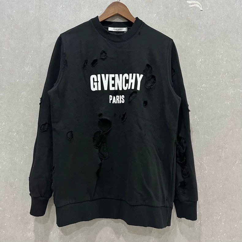 Givenchy Black torn round neck hoodie