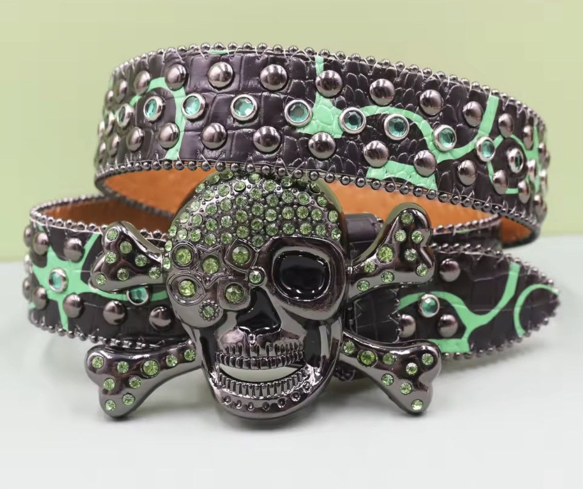 Other Skul Rhinestone Studded Pu Leather Belt -115 cm Size 34 - 1 Thumbnail