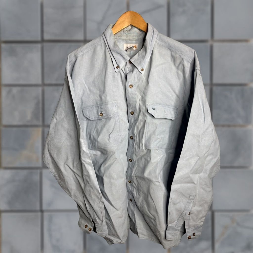 Carhartt Carhartt Shirt Mens 2XL Light Blue Button Down Long Sleeve Workwear S202 CBL Size US XXL / EU 58 / 5 - 1 Thumbnail