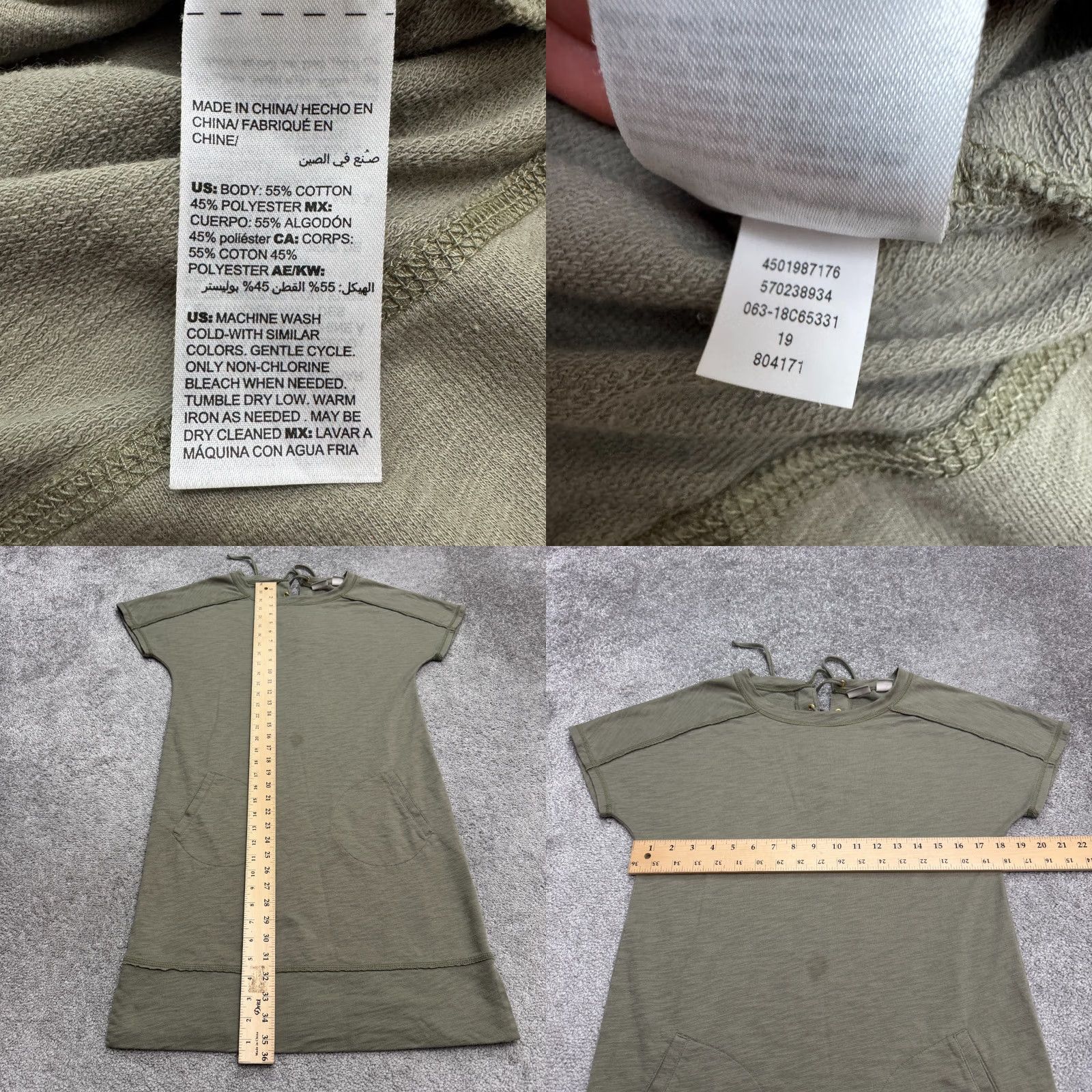 Vintage Chico's Zenergy Lace Up Back T-Shirt Dress Womens Olive Green Short Sleeve Midi Knit Cotton Blend Pockets Slim Fit Casual Travel 0? Size M / US 6-8 / IT 42-44 - 8 Thumbnail
