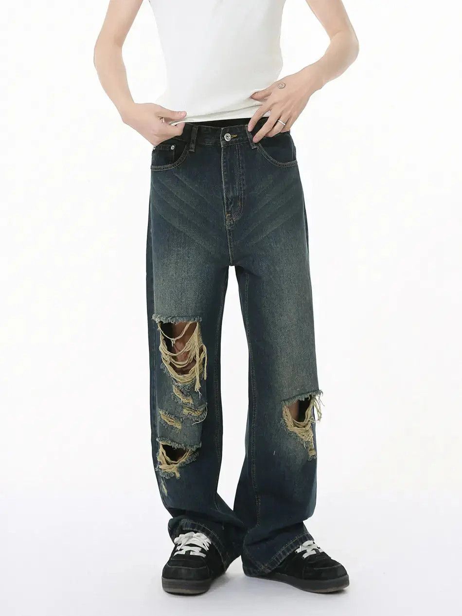 Japanese Brand Retro loose fringe straight leg jeans Size US 32 / EU 48 - 5 Thumbnail