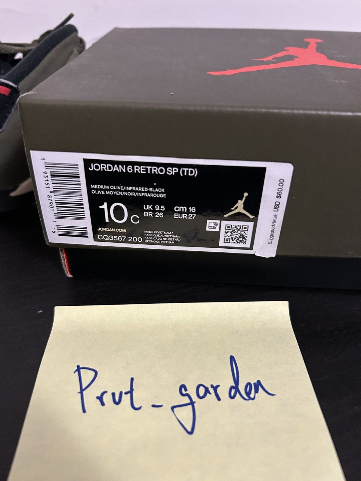 Nike (Kids) Nike Jordan 6 Travis Olive TD 10C Size US 5 / EU 37 - 9 Thumbnail