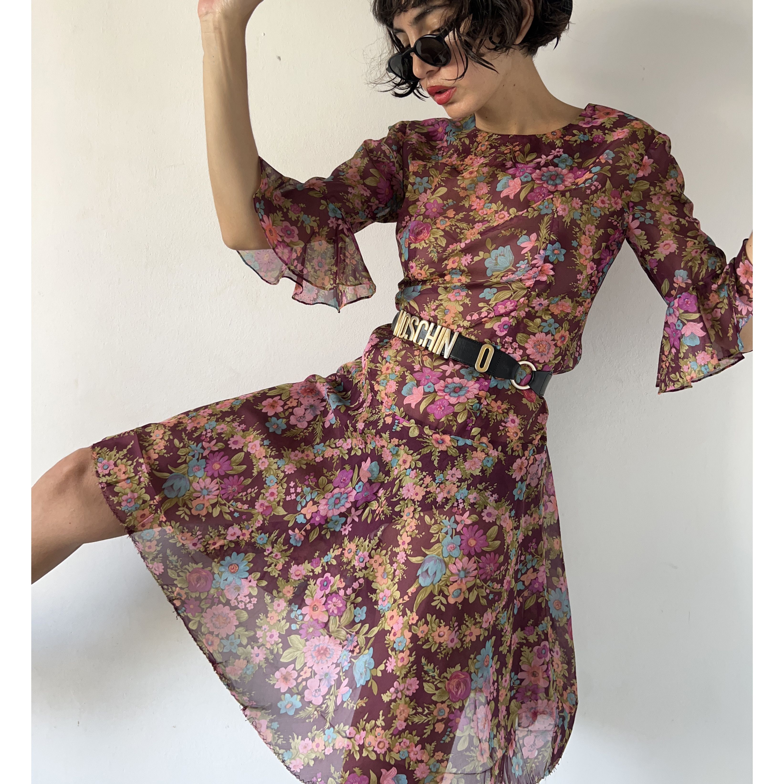 Vintage Vintage 70s floral semi sheer midi dress Size L / US 10 / IT 46 - 1 Thumbnail