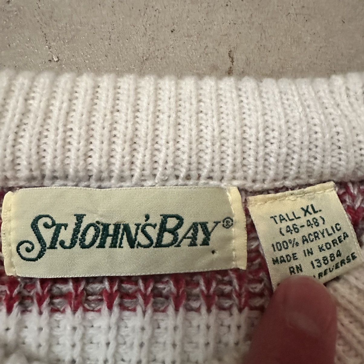 St. Johns Bay Vintage 90s Red & White Striped St. Johns Bay Knit Sweater Size US XL / EU 56 / 4 - 4 Thumbnail