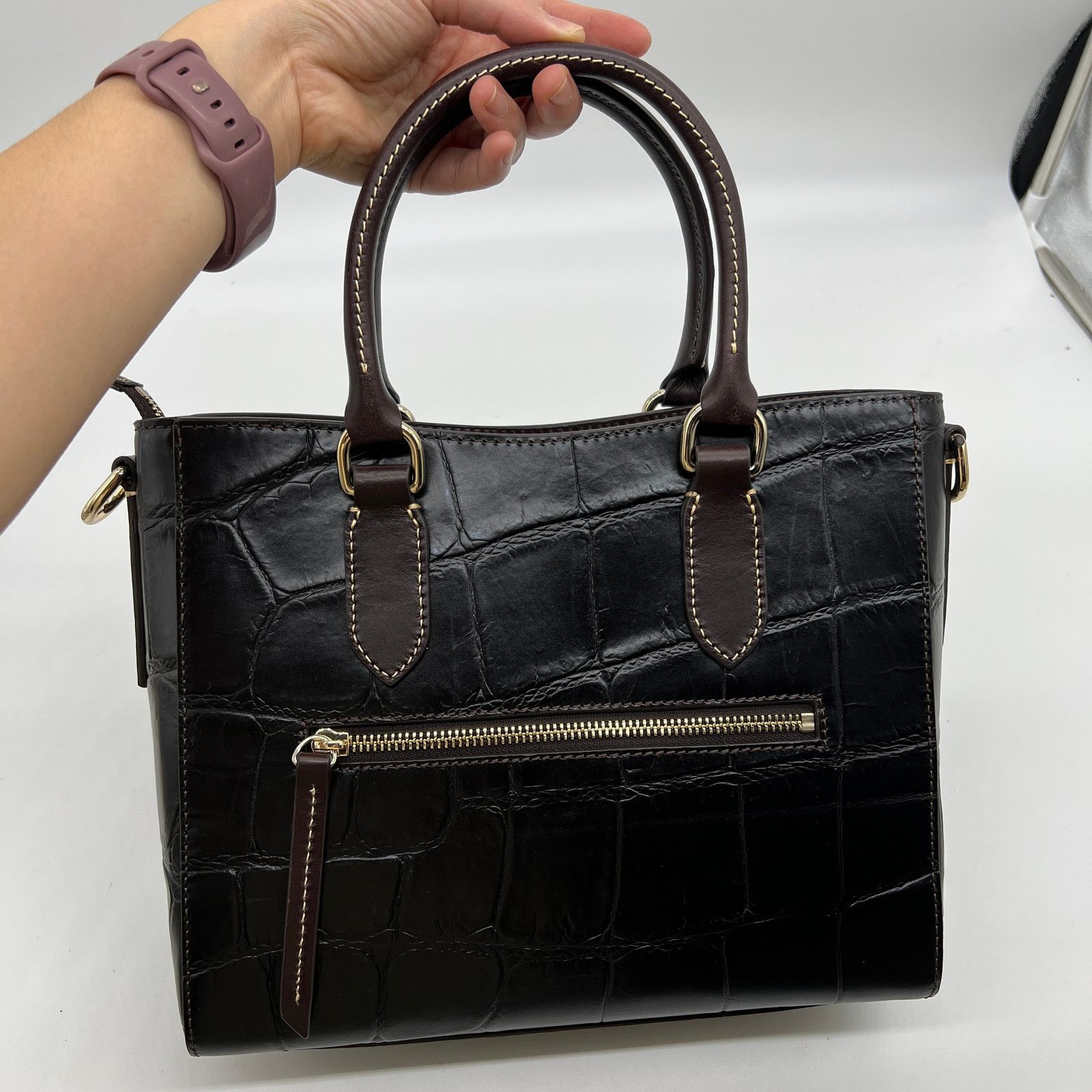 Dooney & Bourke Dooney & Bourke Denison Croco Top Handle Tote Espresso Size ONE SIZE - 2 Thumbnail
