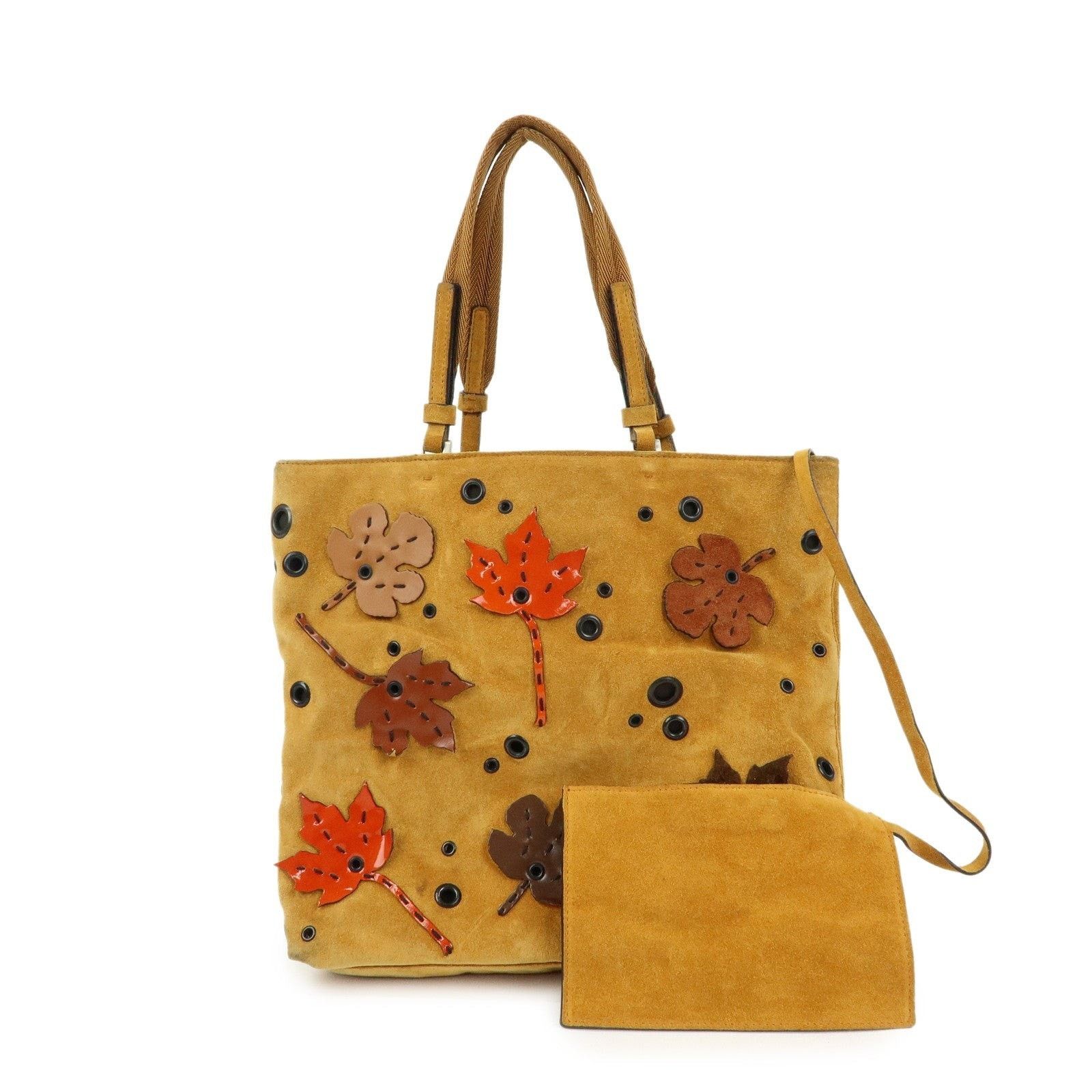 Prada Prada Maple Motif Suede Tote Tan Size ONE SIZE - 1 Thumbnail