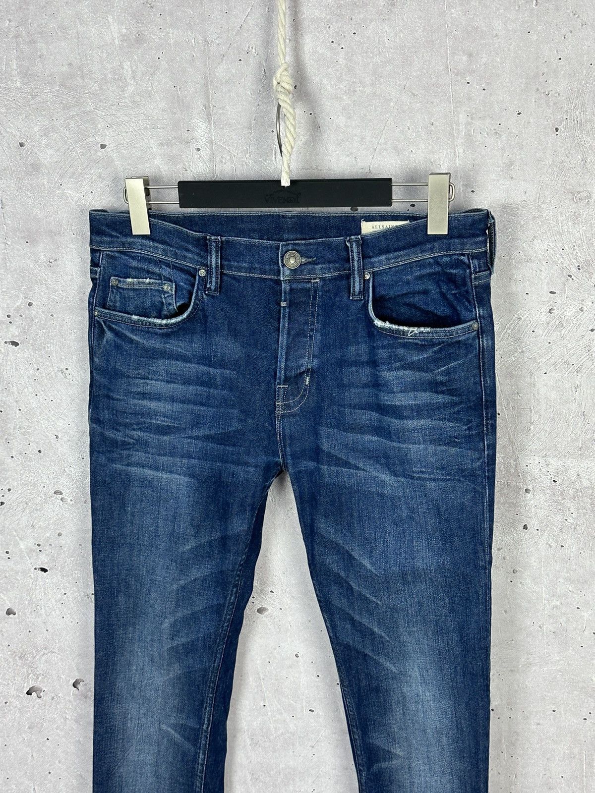 Allsaints AllSaints Stamp Cigarette Washed Blue Cotton Denim Pants Size US 33 - 2 Thumbnail