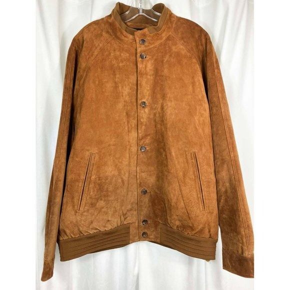 image of J Peterman XL J. Peterman Men's Suede Snap Jacket Brown Baseball Bomber
