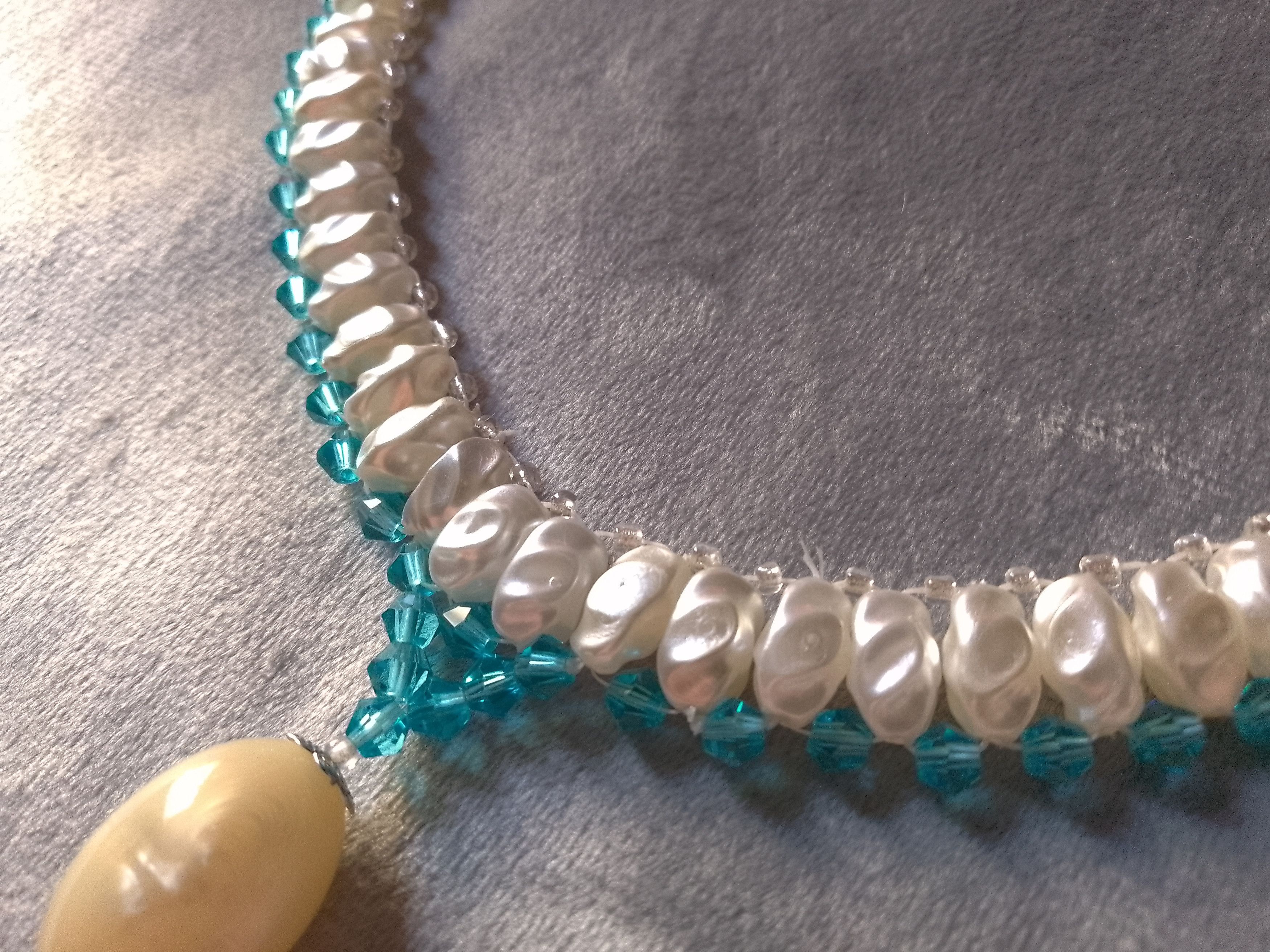 Handmade Elegant necklace Faux River Ivory Pearls Blue Crystals Size ONE SIZE - 4 Thumbnail