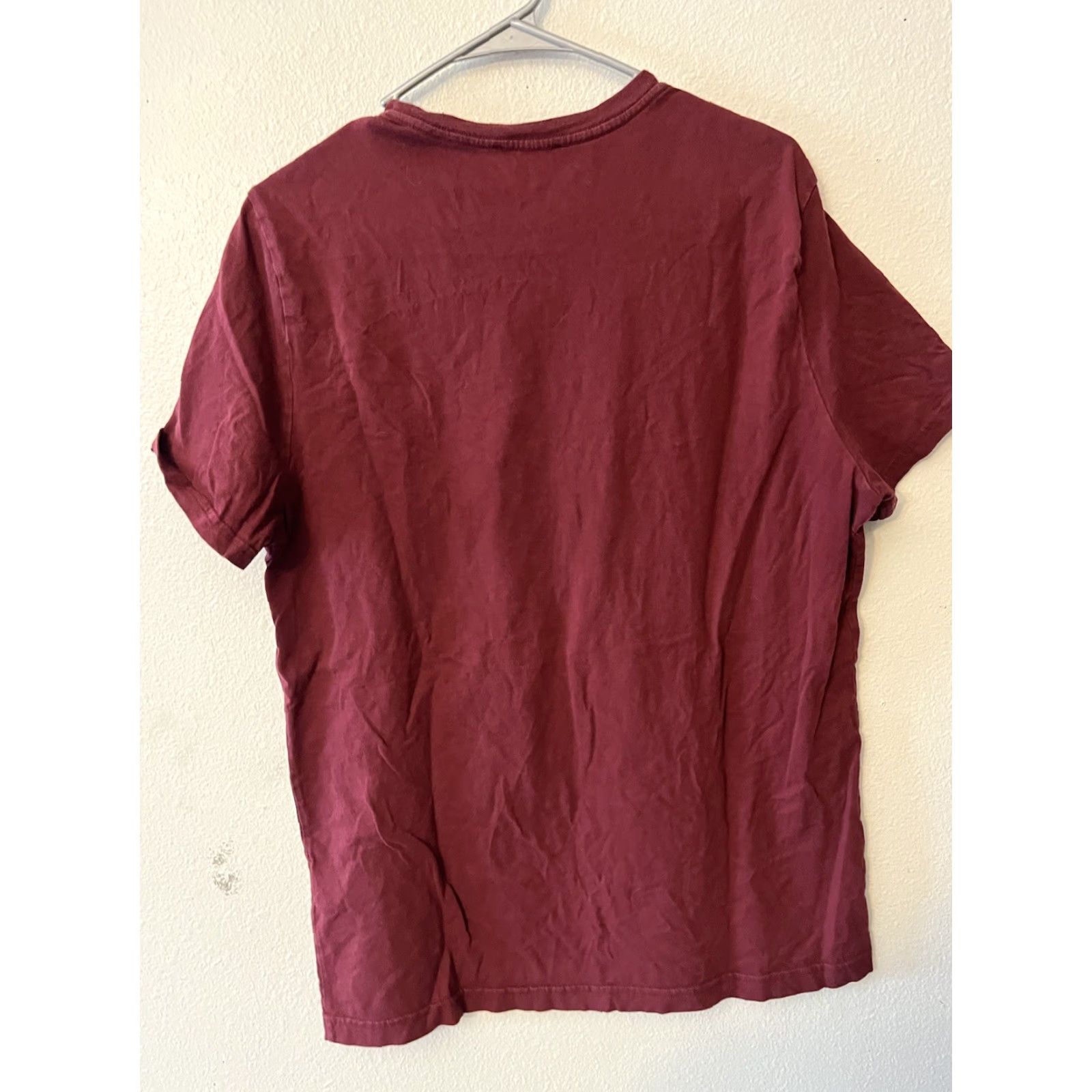Express Express T-Shirt Men Maroon Solid Short Sleeve Crew Neck Logo 100% Cotton Slim L Regular Size Express Outlet Size US L / EU 52-54 / 3 - 2 Thumbnail