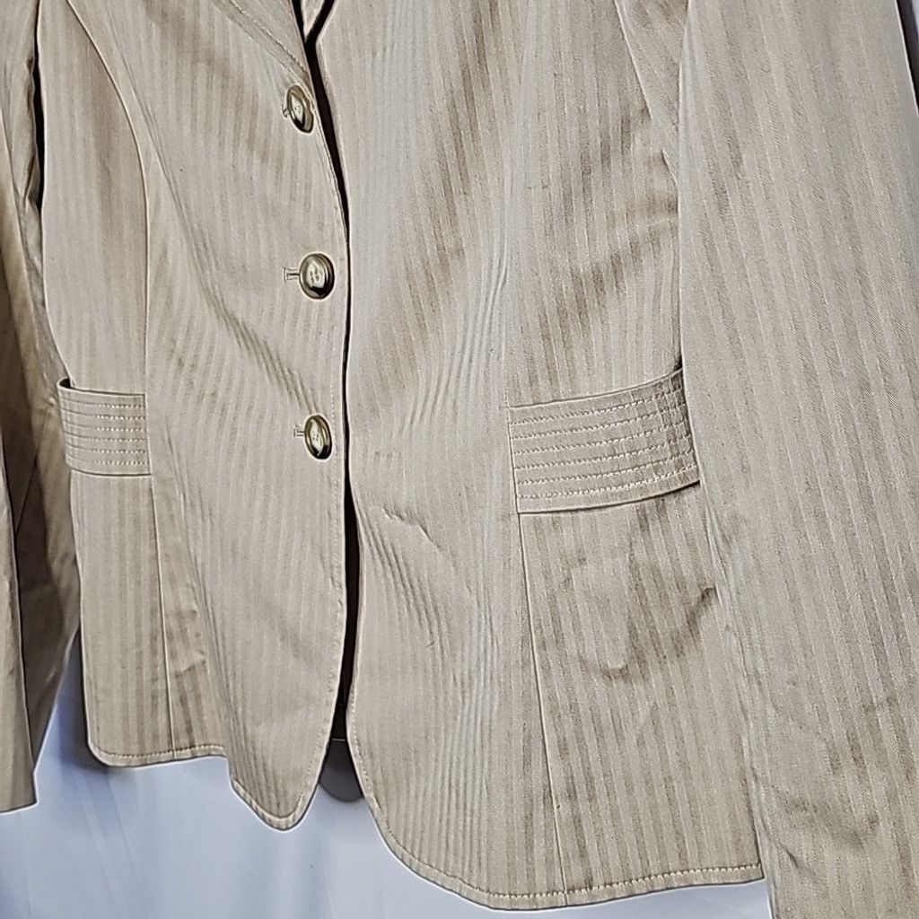 Antonio Melani pinstripe tan 2 pc pants blazer suit set sz 8