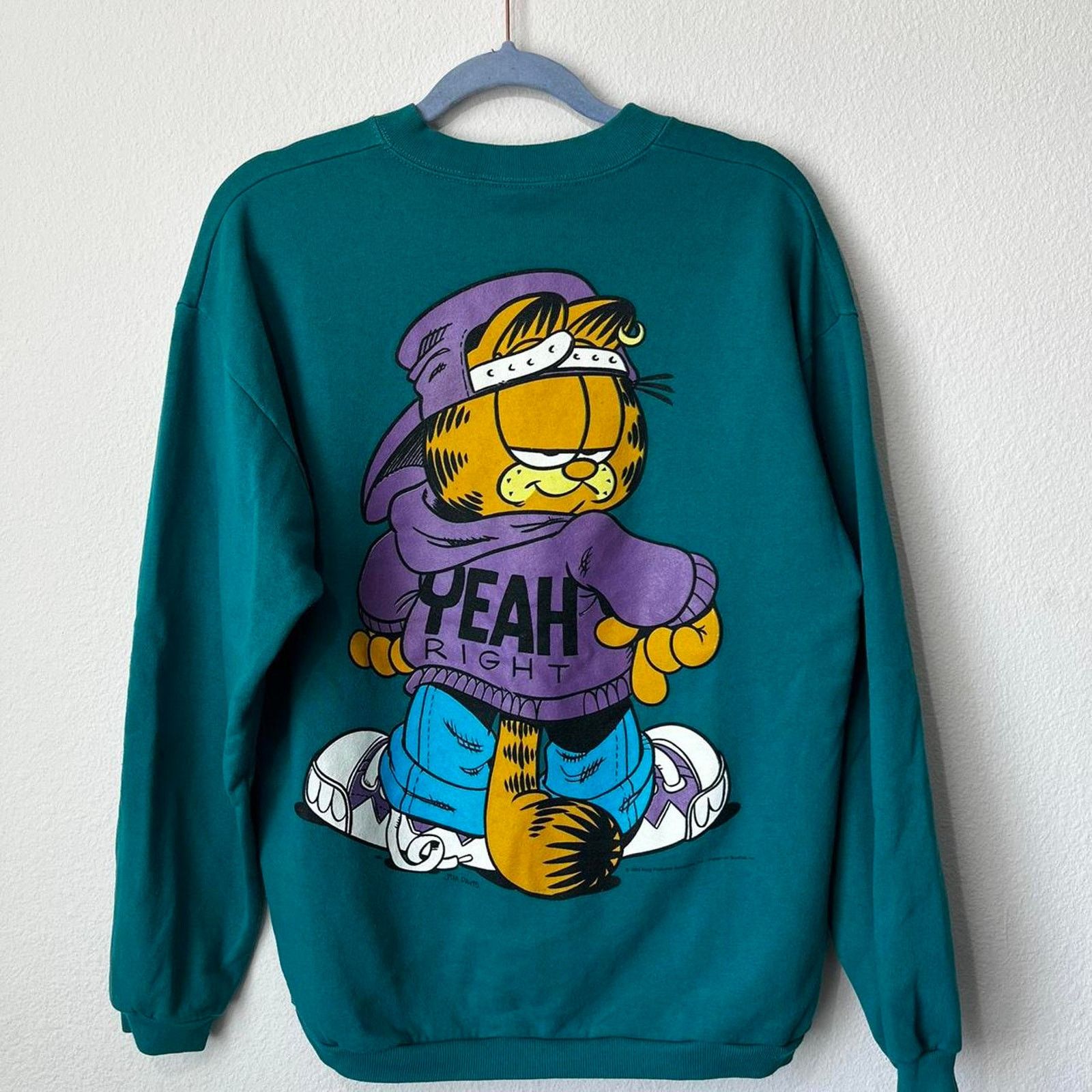 Vintage Vintage Garfield 90s Large Back Graphic Teal Sweater Size US L / EU 52-54 / 3 - 1 Thumbnail