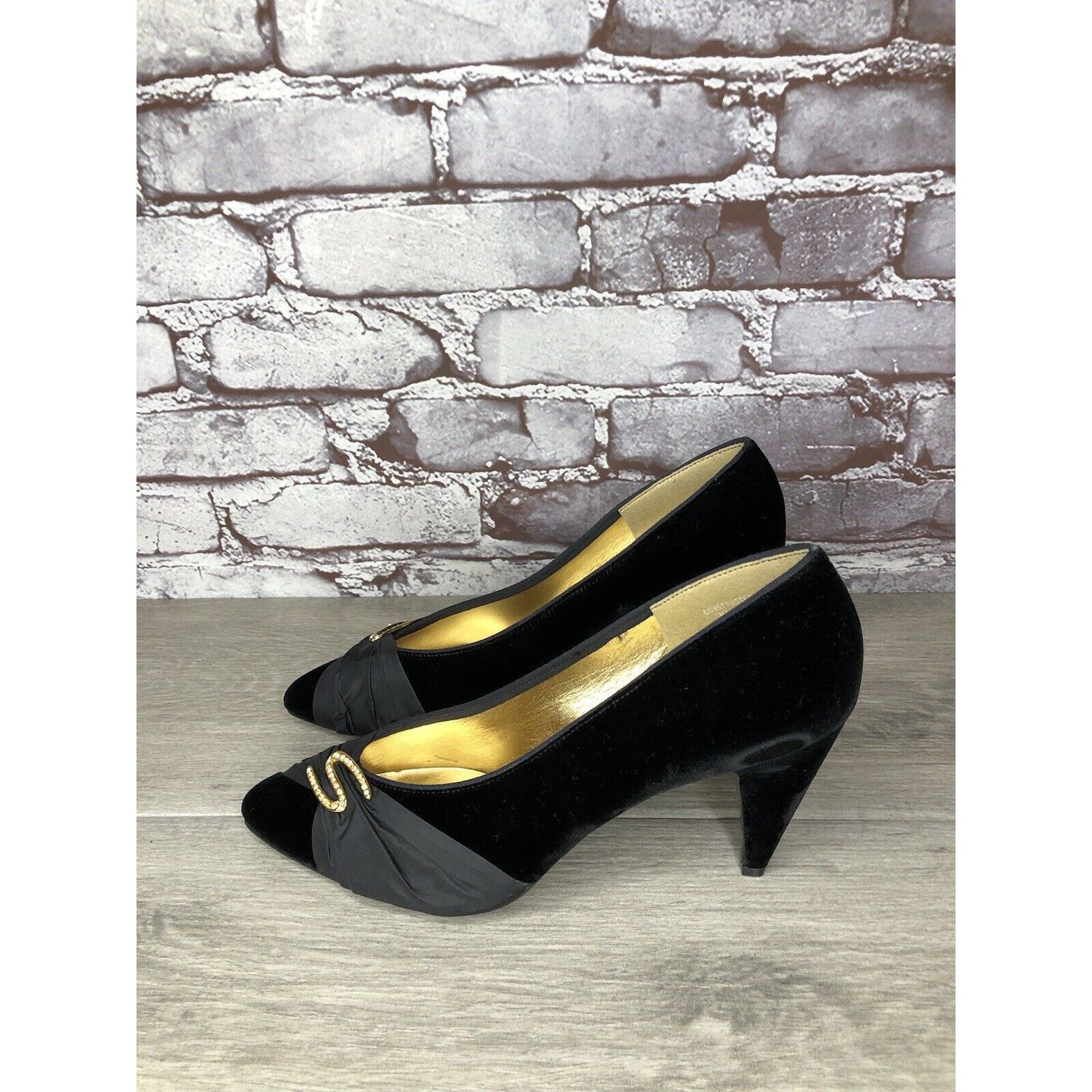Other Private Collection Black Suede Rhinestone Pointed Toe Pumps Size US 9.5 / IT 39.5 - 7 Thumbnail