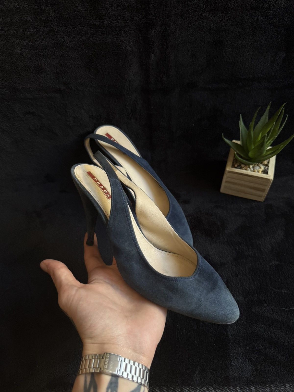 Prada Prada Suede Slingback Heels – Navy – Elegant Classic Size US 10 / IT 40 - 1 Thumbnail