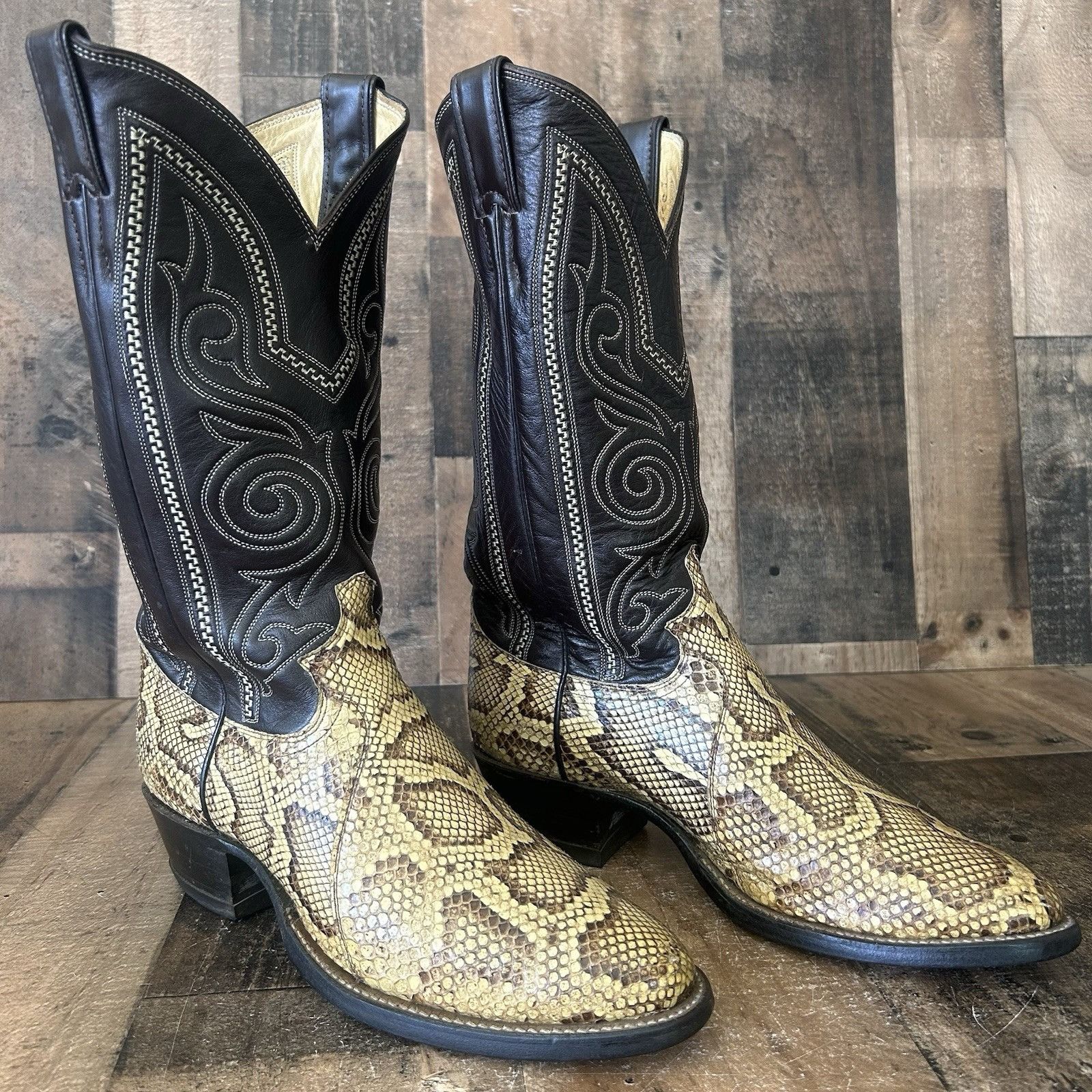Justin Boots Justin Vintage Snakeskin Round Toe Cowboy Boots Mens 7.5 D Size US 7.5 / EU 40-41 - 3 Thumbnail