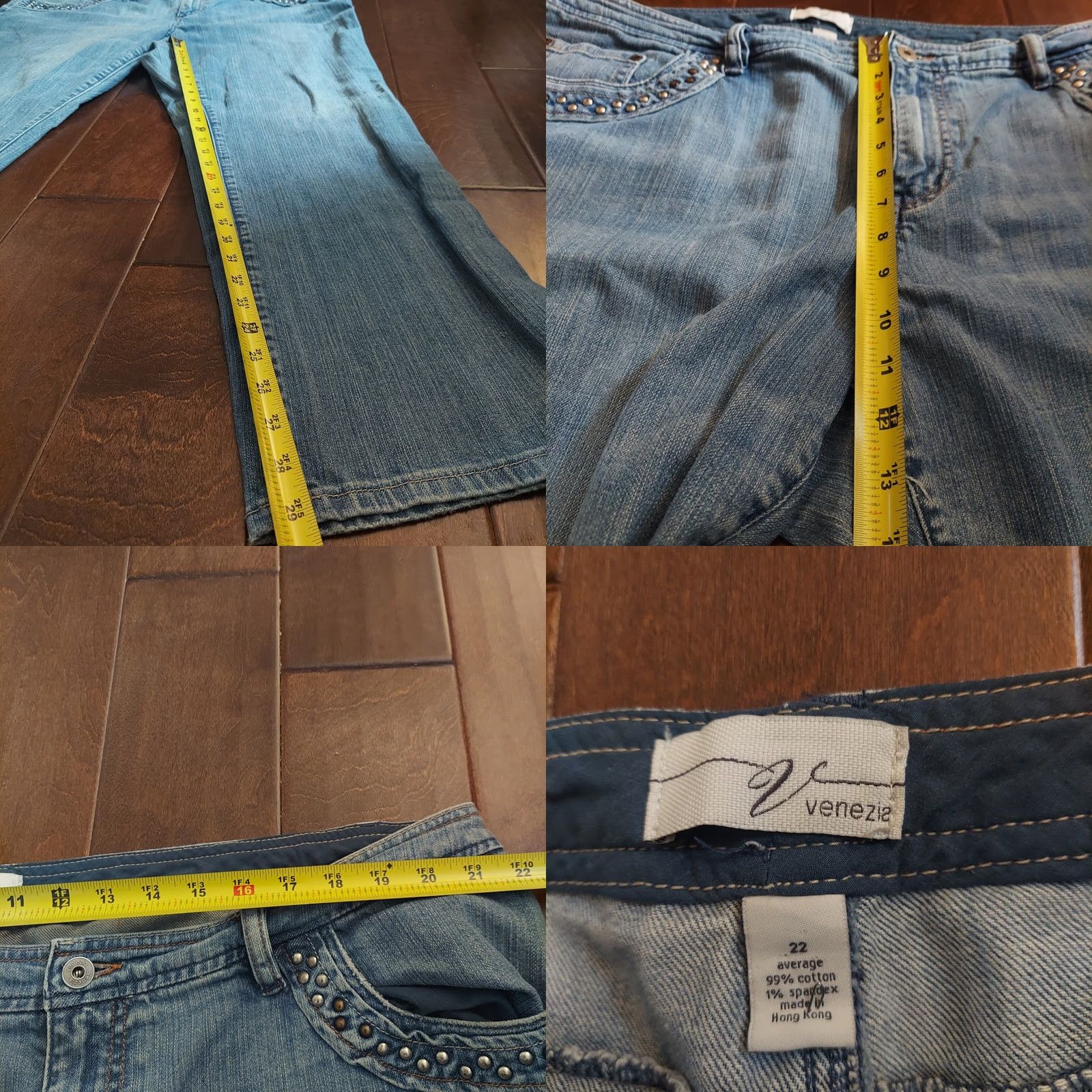 Denime Venezia Women's Jeans Denim Blue Studded Pockets Plus Size 22 Size 40" / US 18 - 9 Thumbnail