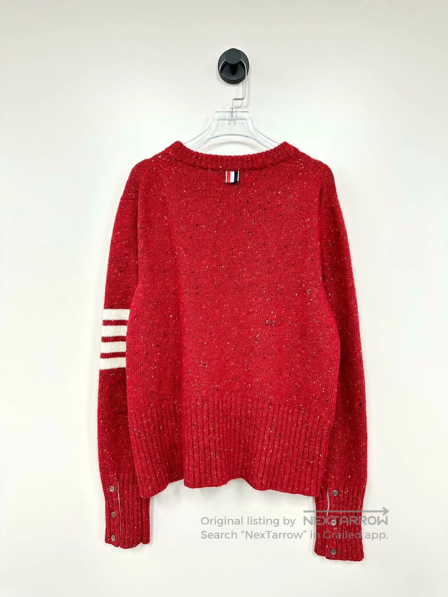 Thom Browne Thom Browne Red Classic Four-stripe Knit Sweater| Size US L / EU 52-54 / 3 - 2 Thumbnail