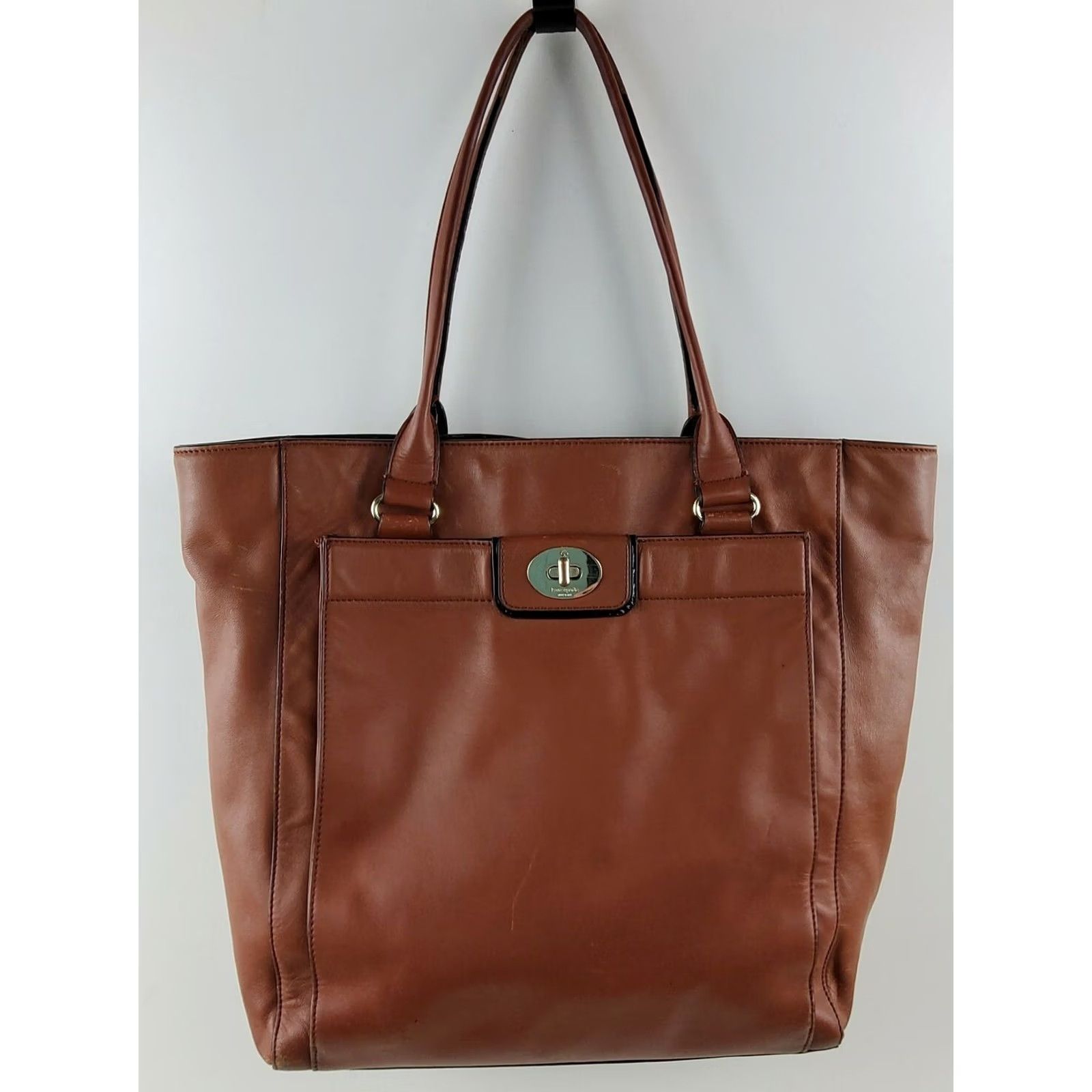 Vintage Kate Spade Hampton Road Davis Large Smooth Leather Tote Turnlock Purse Handbag Women Bag Brown Leather Tote Purse Womens Size ONE SIZE - 2 Thumbnail
