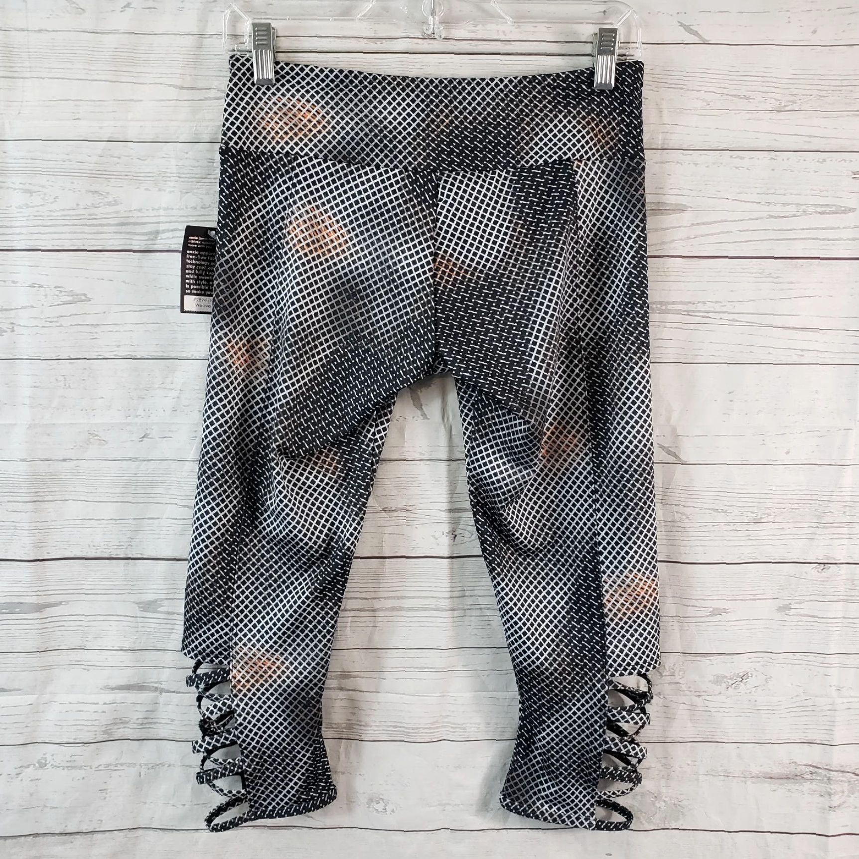 Vintage Onzie Womens Cropped Leggings Sz M/L Black Gray Mid Rise Leggings Size 36" / US 14 / IT 50 - 3 Thumbnail