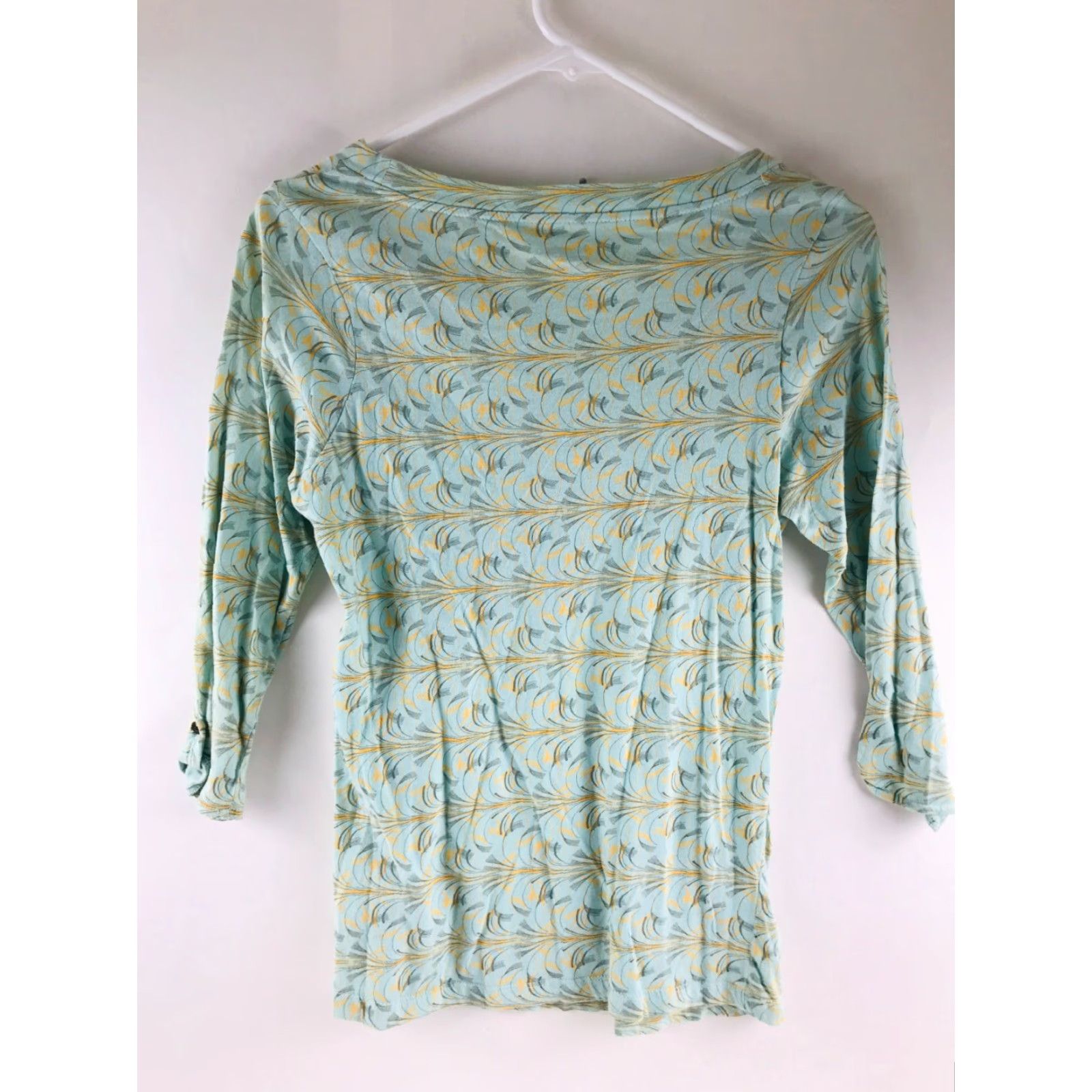 Vintage Columbia Blouse Women's Small Sky Blue Leaf Floral Pleated Front 3/4 Sleeve Size S / US 4 / IT 40 - 2 Thumbnail
