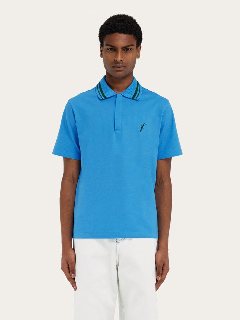 Salvatore Ferragamo o1s1rm0126 Cotton Polo Shirt in Blue Size US L / EU 52-54 / 3 - 2 Thumbnail