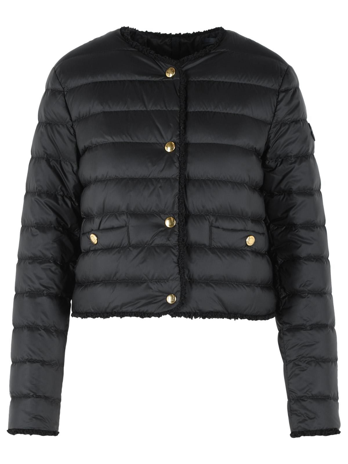 MONCLER 'Fleurs' Short Down Jacket With Black Polyamide Bouclé Trim