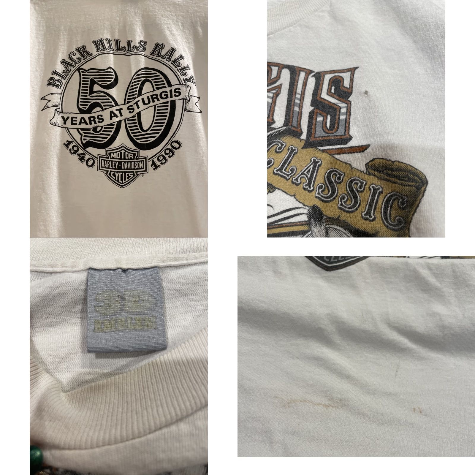 Harley Davidson VTG Harley-Davidson Shirt Mens T-Shirt 1990s Sturgis South Dakota Harley Davidson Logo 90s Biker Cotton Blend White Short Sleeve Crew Neck Size L Size US L / EU 52-54 / 3 - 8 Thumbnail
