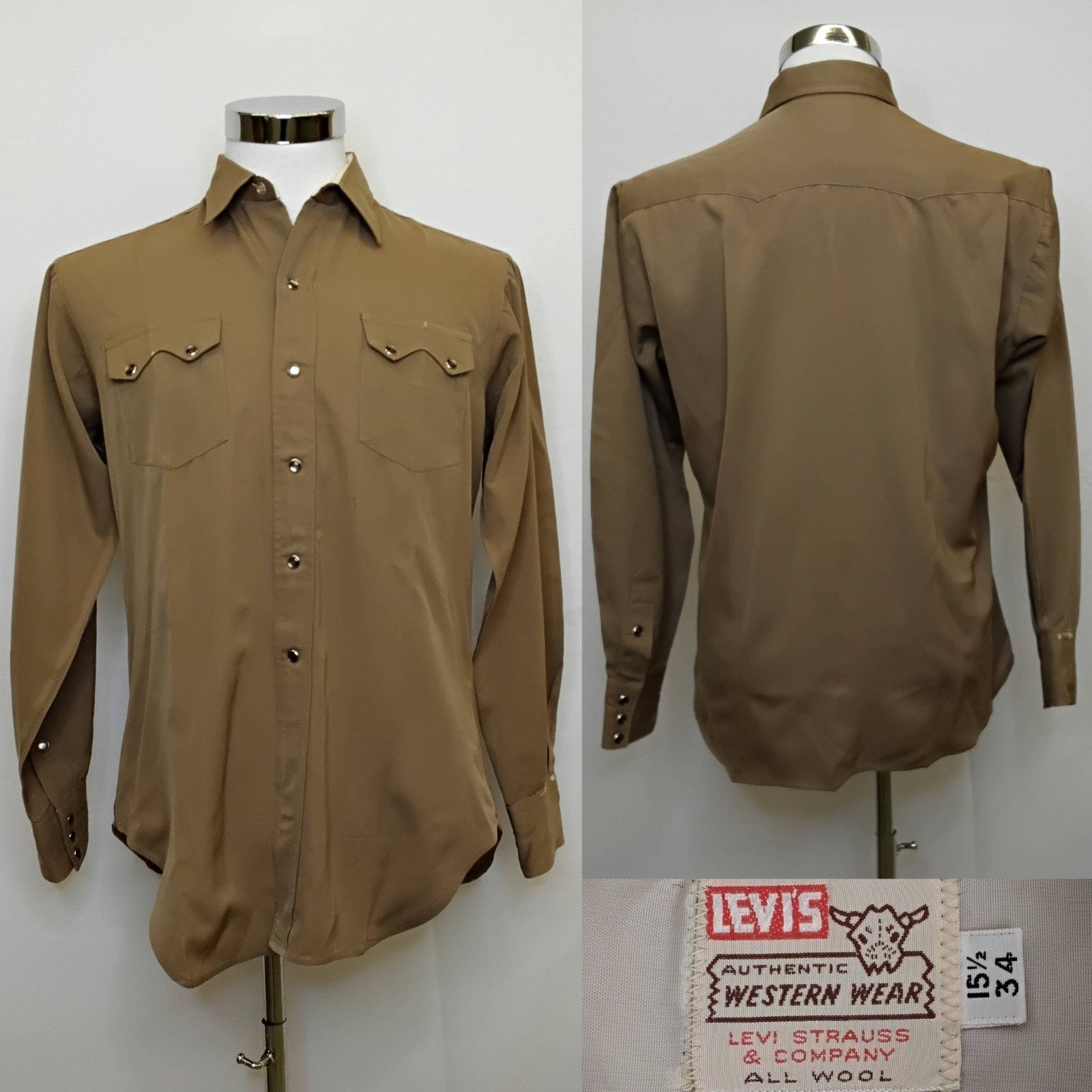 Levi's Levi's Gabardine Big E Pearl Snap Shirt Men M Brown VTG '50s Size US M / EU 48-50 / 2 - 1 Thumbnail