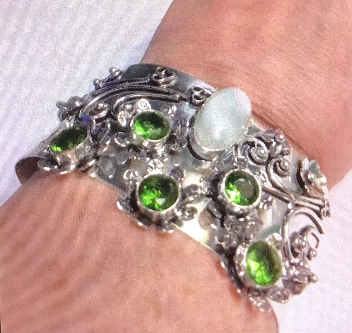 image of Stampd Peridot Moonstone 925 Sterling Silver Cuff Bracelet in Green, Women's
