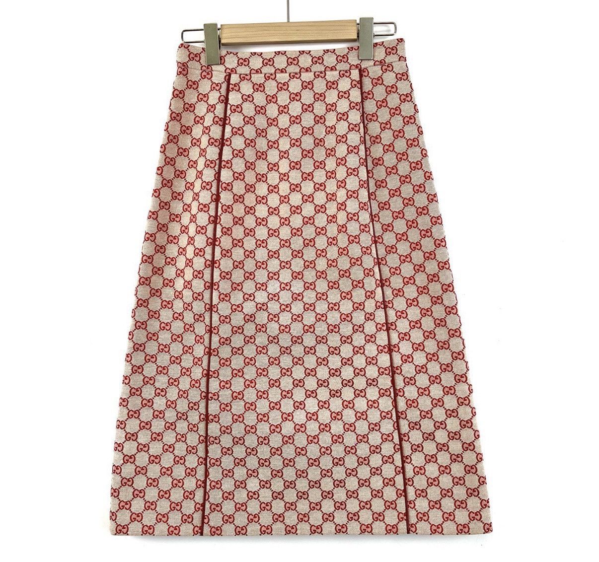 Gucci Gucci Red Double G Plaid Print Mid-Length A-Line Skirt K12 Size 26" / US 2 / IT 38 - 2 Thumbnail
