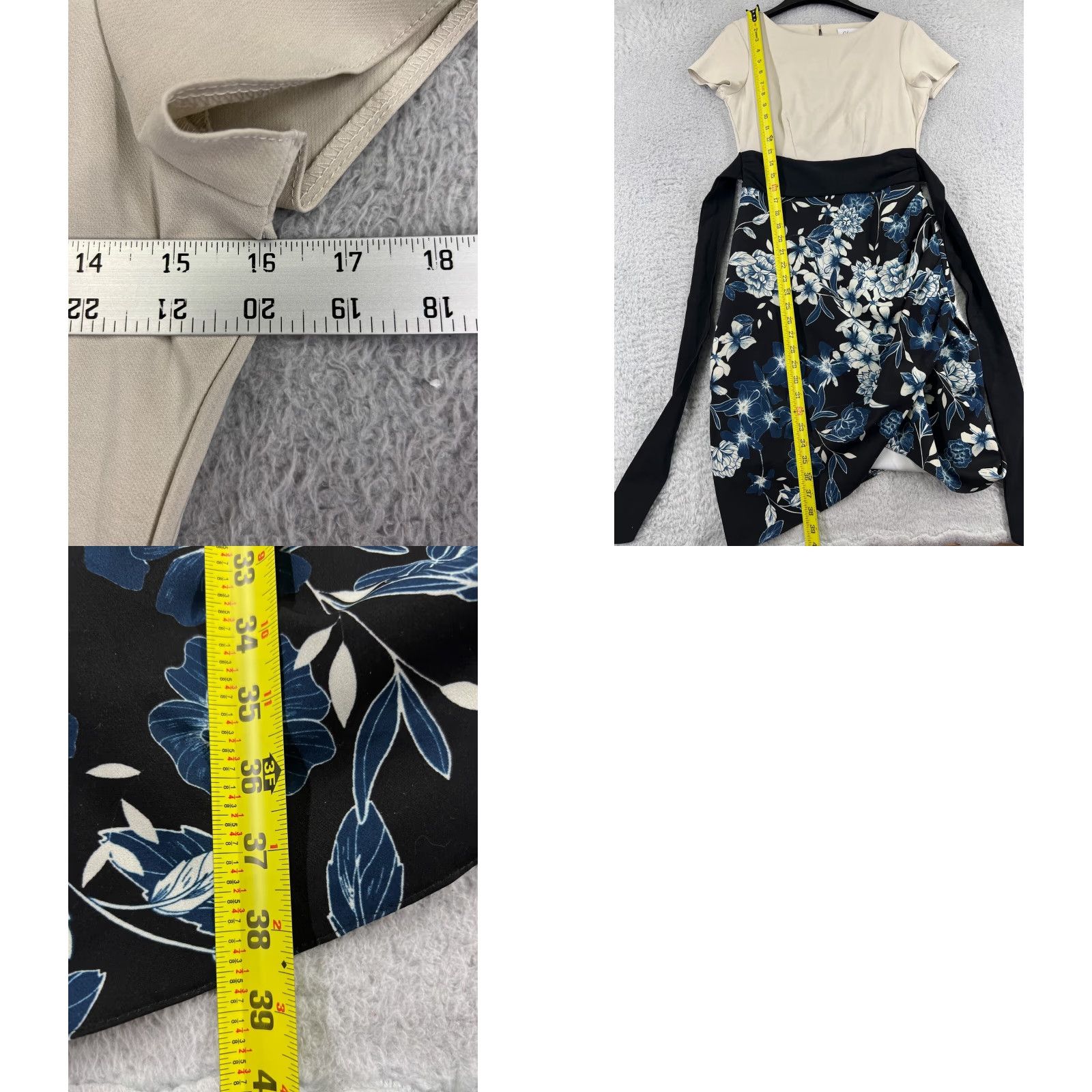 CLOSED Closet Dress Womens 6 Blue Floral Back Zip Belted Made London Ladies Size M / US 6-8 / IT 42-44 - 9 Thumbnail