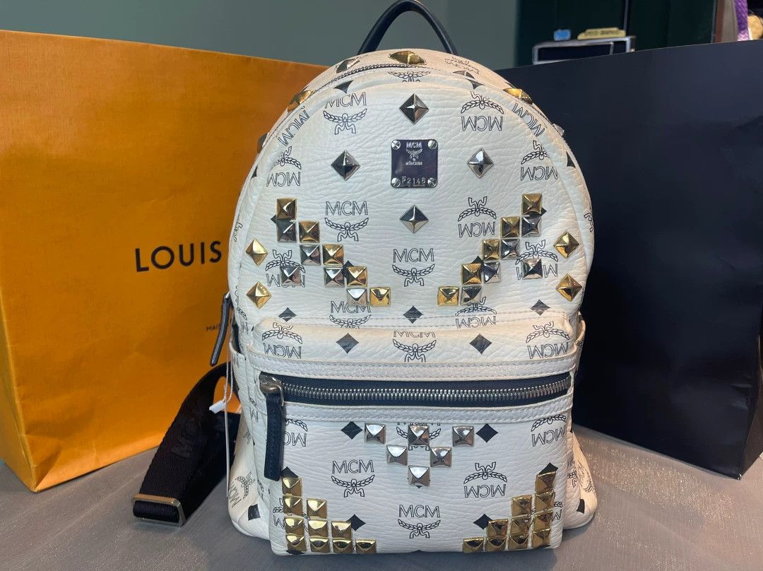 MCM MCM Small Studded White Backpack Size ONE SIZE - 1 Thumbnail