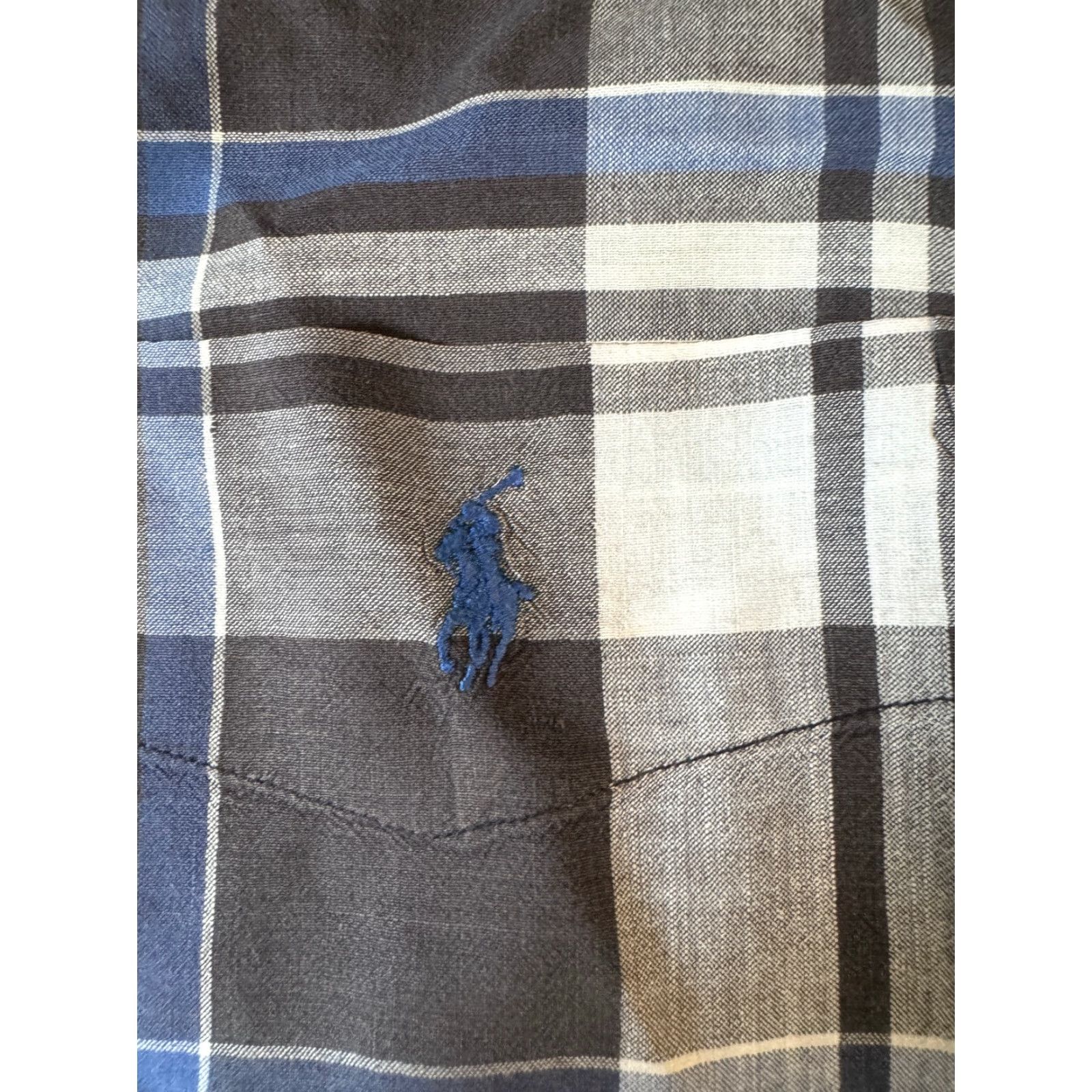 Ralph Lauren Ralph Lauren Blair Short Sleeve Button-Down Men's XL Gray Blue Plaid 100% Cotton Size US 36 / EU 52 - 3 Thumbnail
