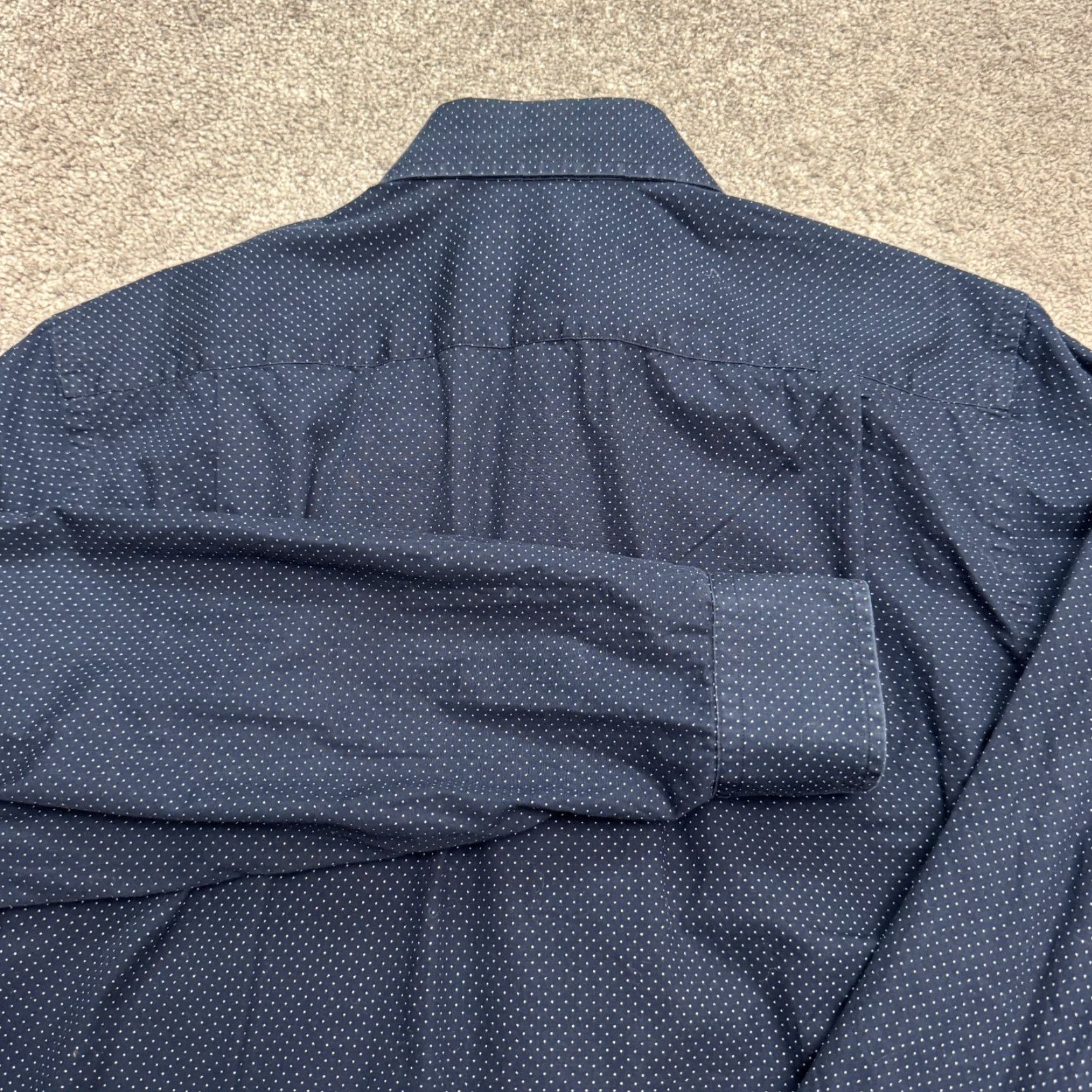 Ben Sherman Ben Sherman Dress Shirt Mens Slim Navy Blue Polka Dot 15.5 32/33 Long Sleeve Collared Button-Front Size 42R - 4 Thumbnail