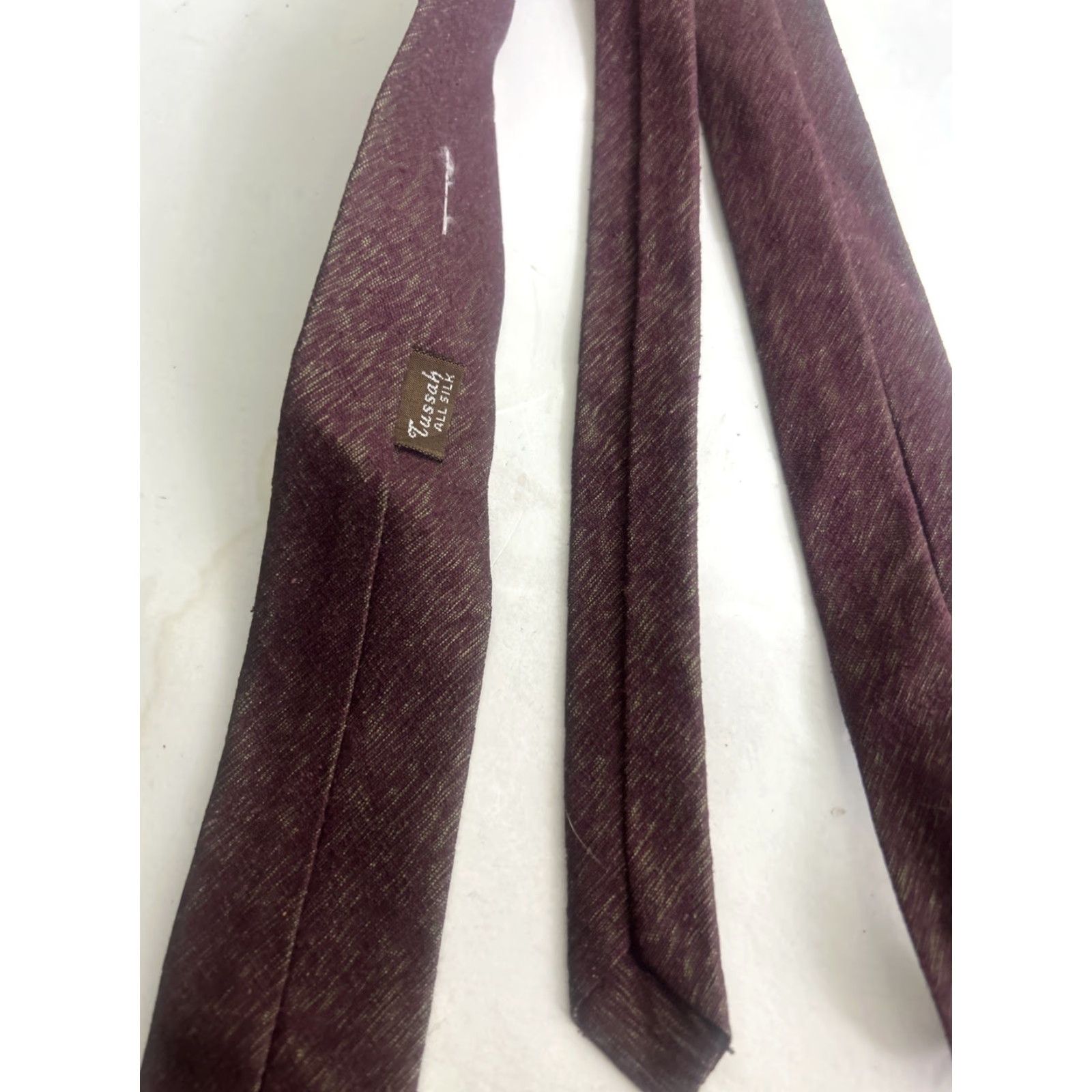 Vintage VINTAGE Tussah Silk Necktie Burgundy Gold Skinny Tie Size ONE SIZE - 7 Thumbnail