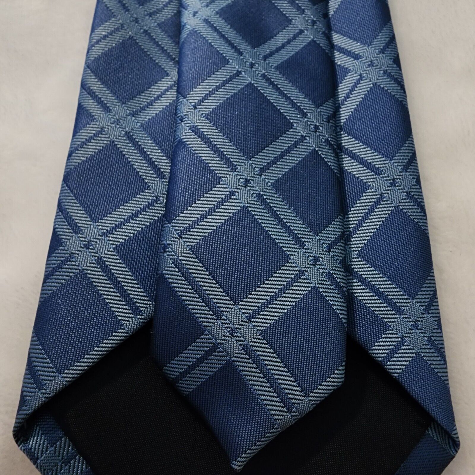 Lands' End Blue Tie with Geometric Check Stripe Standard Size Classic Size ONE SIZE - 7 Thumbnail