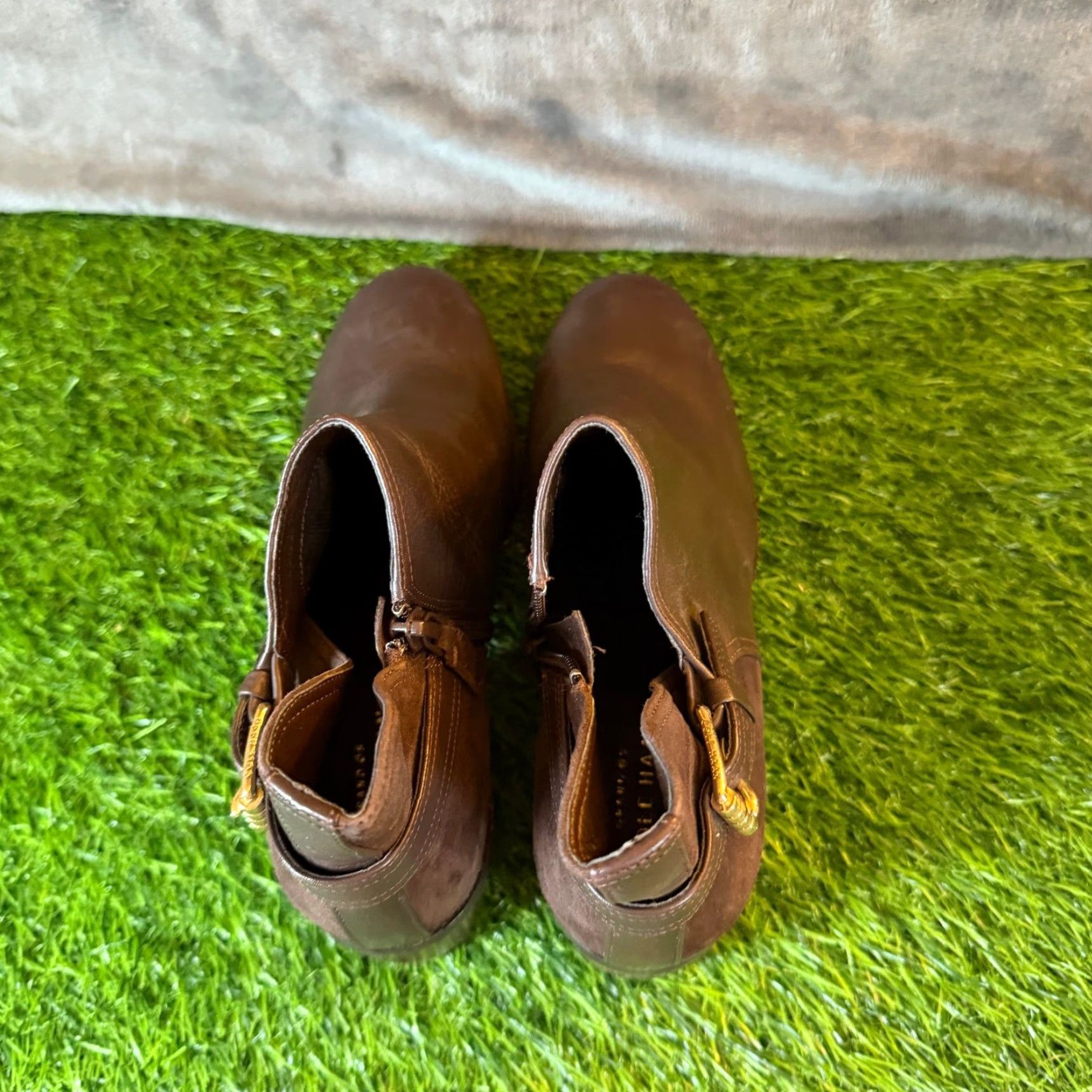 Cole Haan Cole Haan Signature Brown Leather Suede Ankle Boots Womens 6.5 B Buckle Zip Almond Toe Block Heel Bootie Size US 7 / IT 37 - 7 Thumbnail