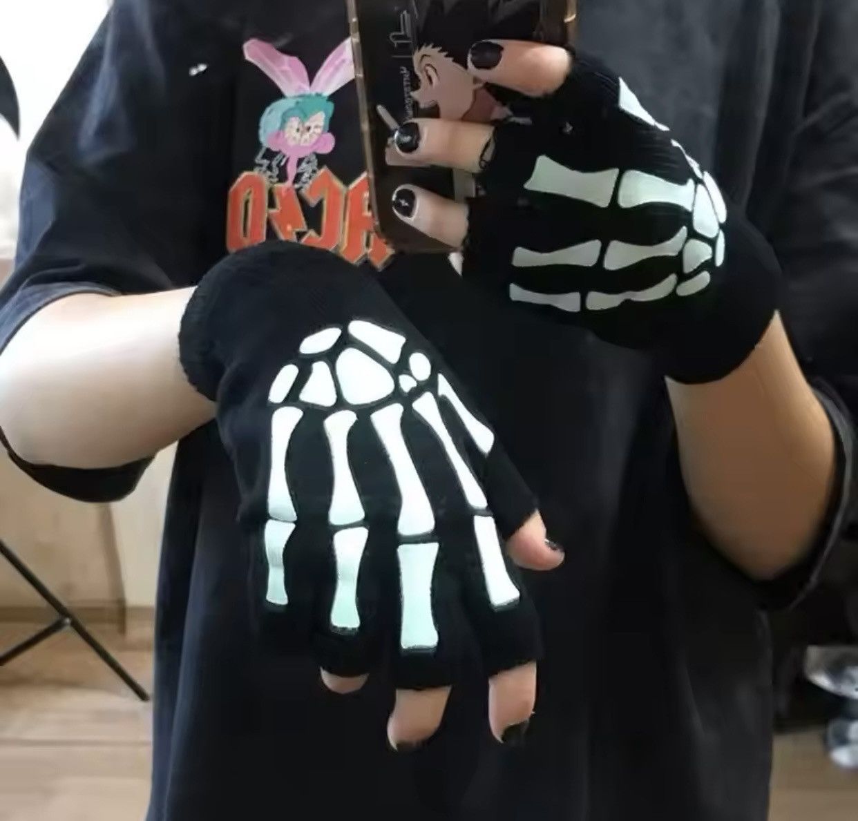 Japanese Brand Half Finger Skull Skeleton Gloves Size ONE SIZE - 7 Thumbnail