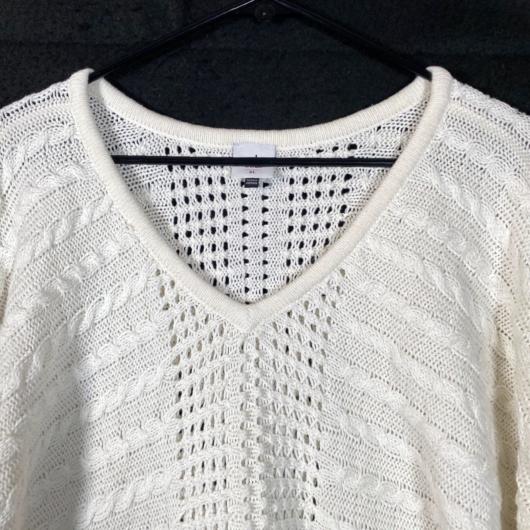 Vintage CAbi Sweater Cream Fringe Fiesta Poncho V-Neck Long Sleeve Knitted XL Women Pullover Knit Casual Workwear Size XL / US 12-14 / IT 48-50 - 2 Thumbnail