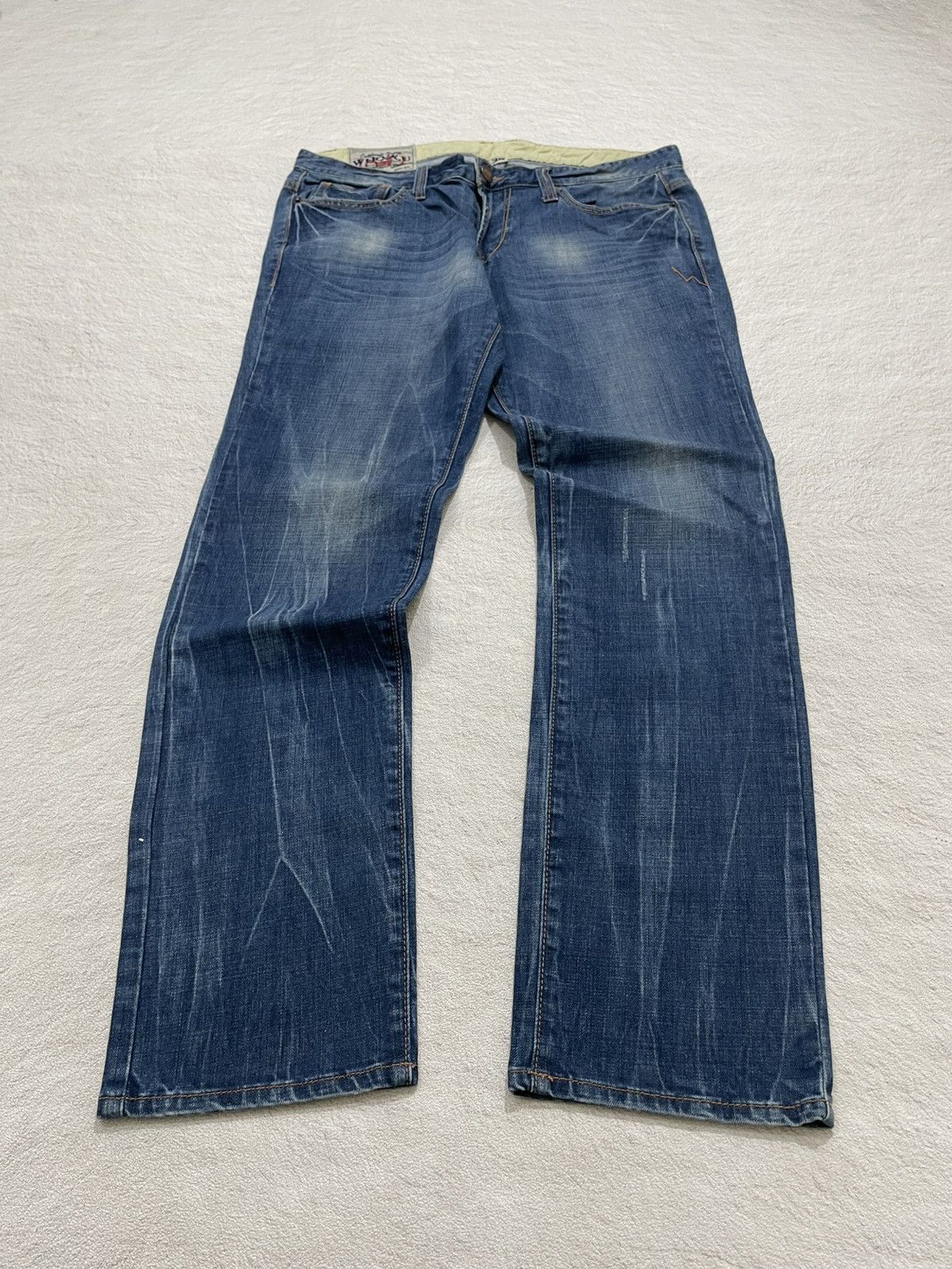 Japanese Brand 2000s WHO.A.U Japan Denim Faded Lightning Jeans Y2k Size US 34 / EU 50 - 1 Thumbnail