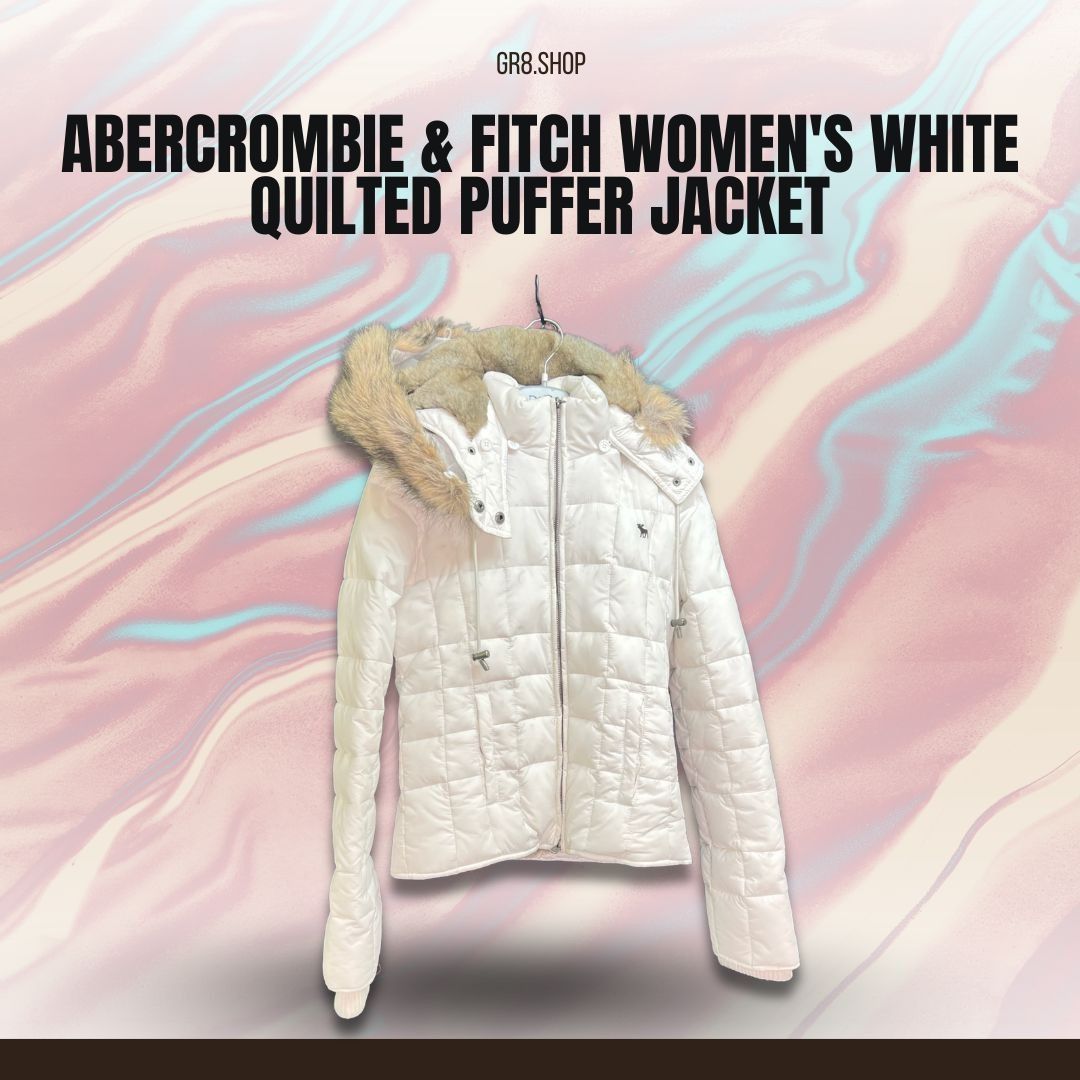 Abercrombie & Fitch ABERCOMBIE & FITCH Womens White Quilted Puffer Jacket Faux F Size S / US 4 / IT 40 - 1 Thumbnail