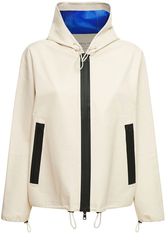 o1y0725 Leather Hooded Jacket in Cream