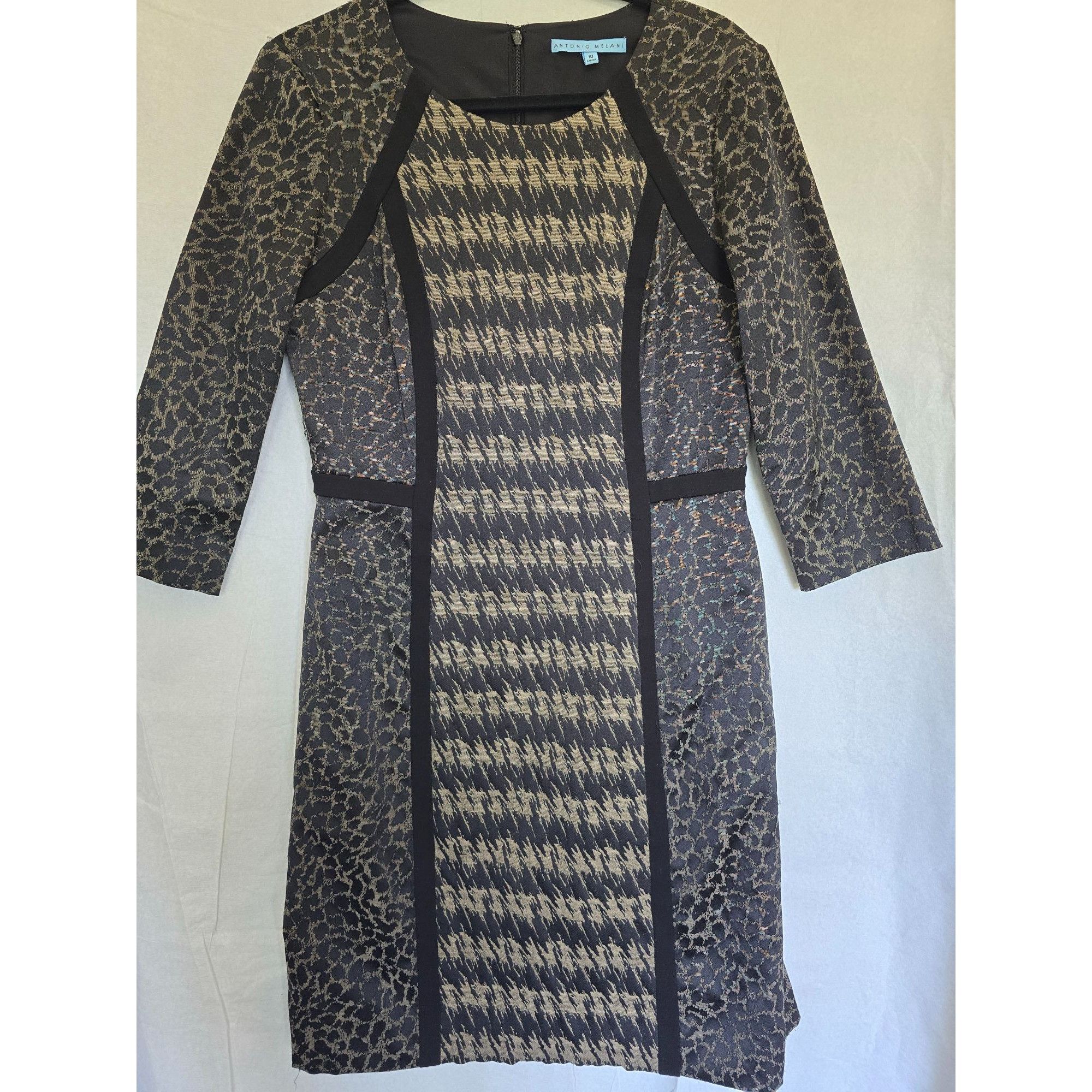 Other Antonio Melani Women's Houndstooth & Leopard Print Dress Bla Size L / US 10 / IT 46 - 1 Thumbnail
