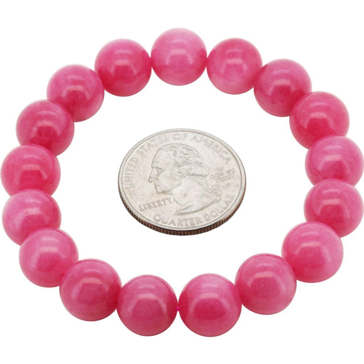 Other 12mm Pink Jade Gemstone Beaded Stretch Bracelet 7.5" Size ONE SIZE - 1 Preview
