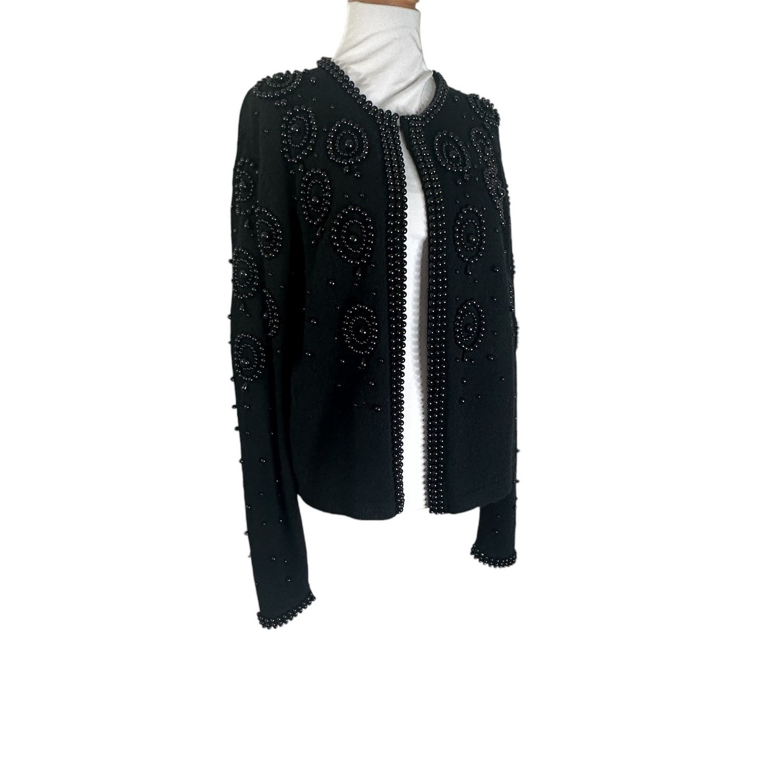 Vintage Vintage 1980s Black Wool Beaded Cardigan Sweater Large Size L / US 10 / IT 46 - 5 Thumbnail